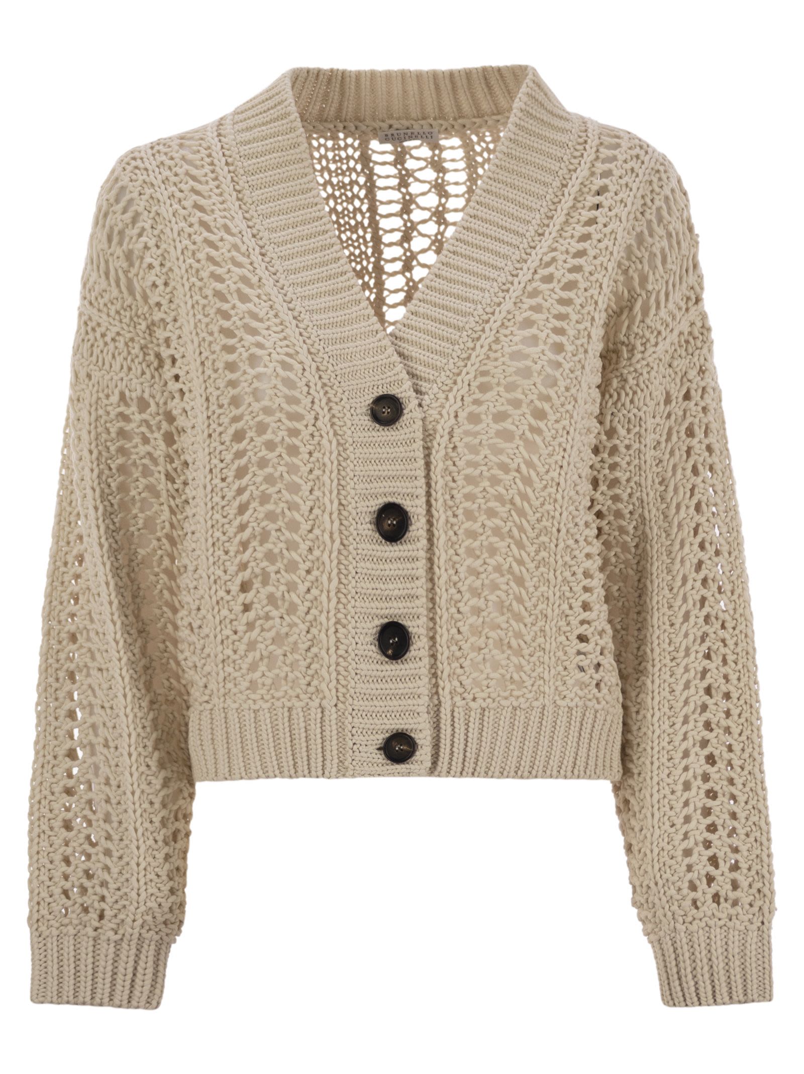 Brunello Cucinelli Women Ribbed Cotton Net Cardigan