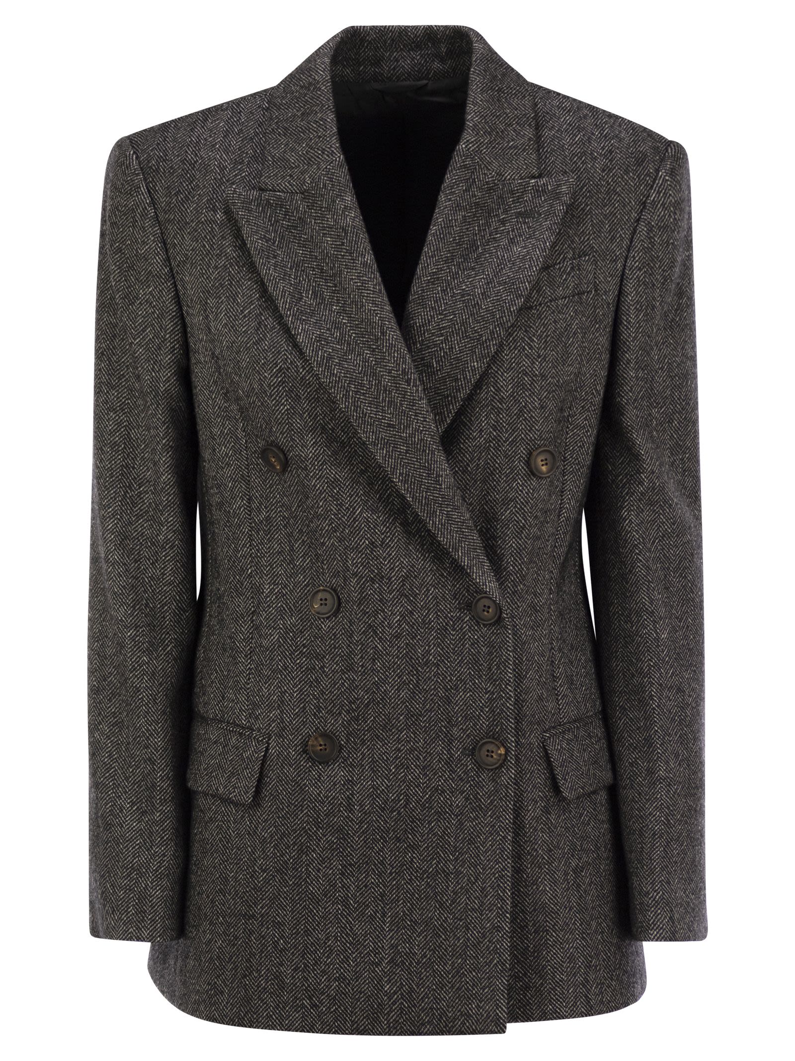 Brunello Cucinelli Women Techno Wool Carded Chevron Jacket With Monile