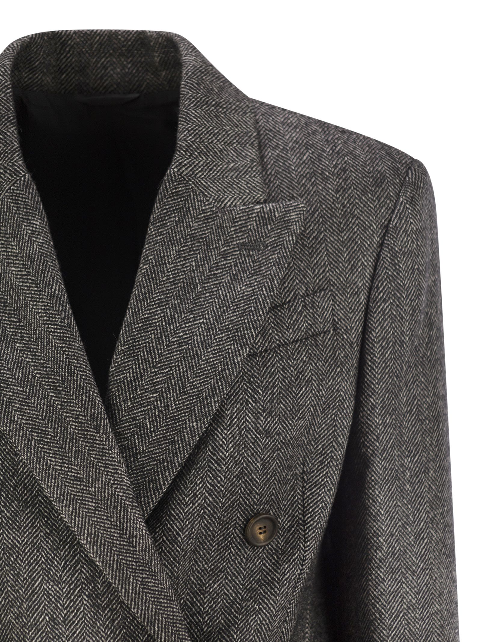 Brunello Cucinelli Women Techno Wool Carded Chevron Jacket With Monile