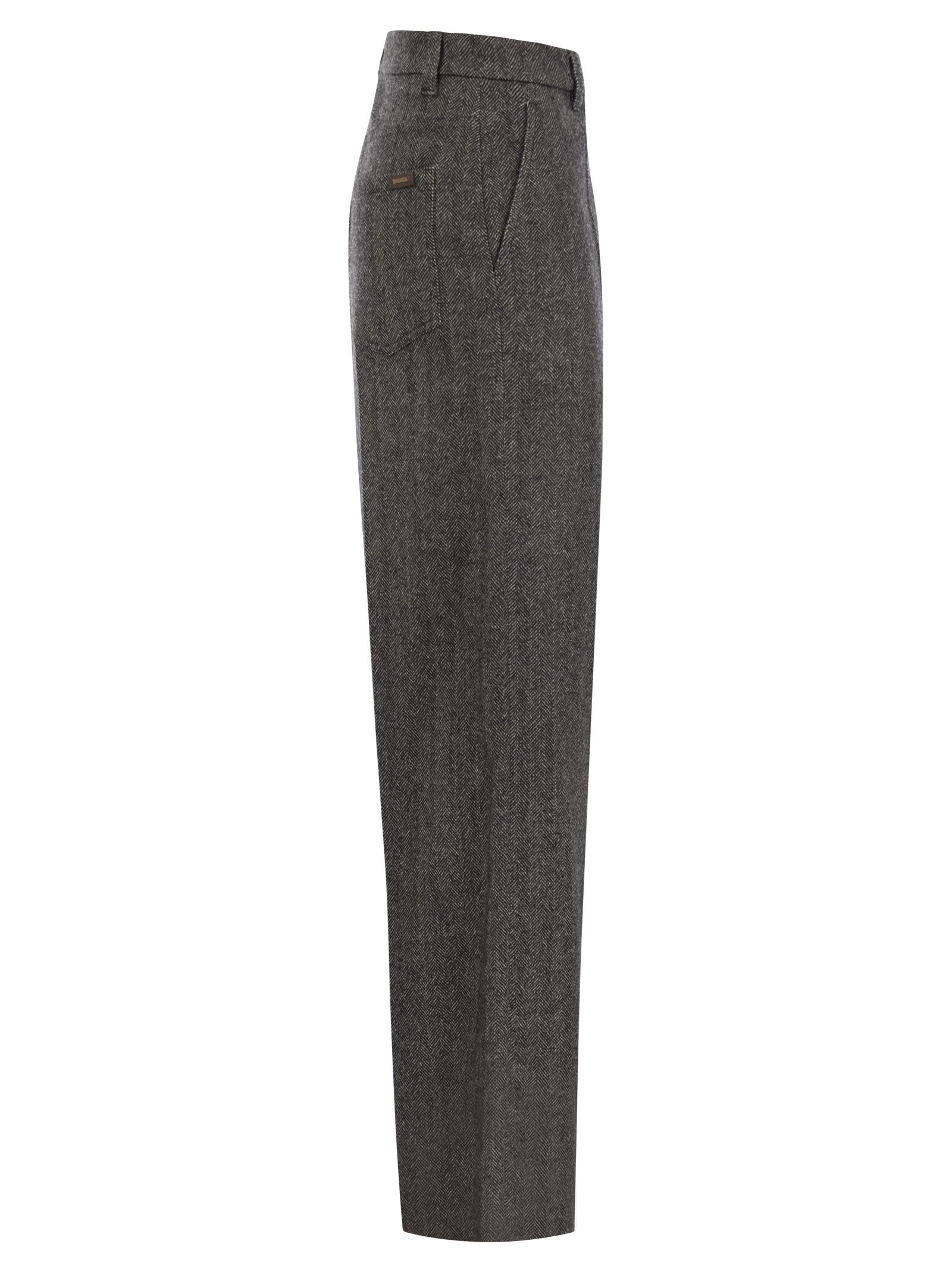 Brunello Cucinelli Women Loose Sartorial Chevron Carded Techno Wool Trousers