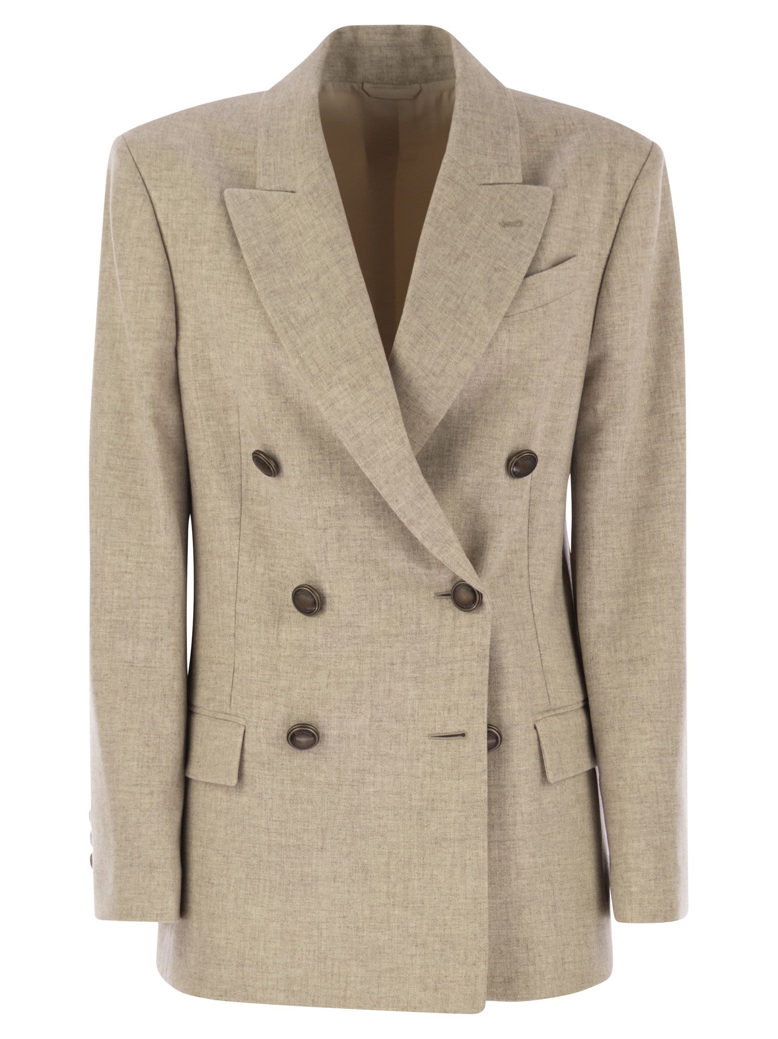 Brunello Cucinelli Women Virgin Wool And Cashmere Twill Flannel Jacket With Monili