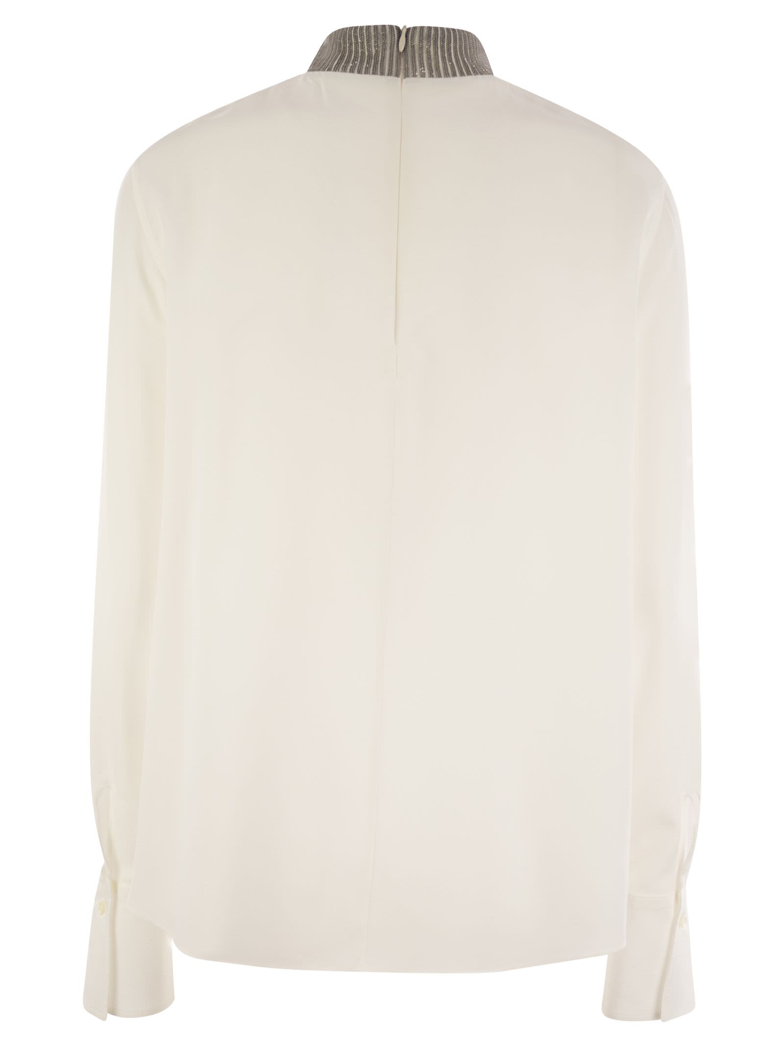 Brunello Cucinelli Women Silk Crepe De Chine Blouse With Neck Jewel