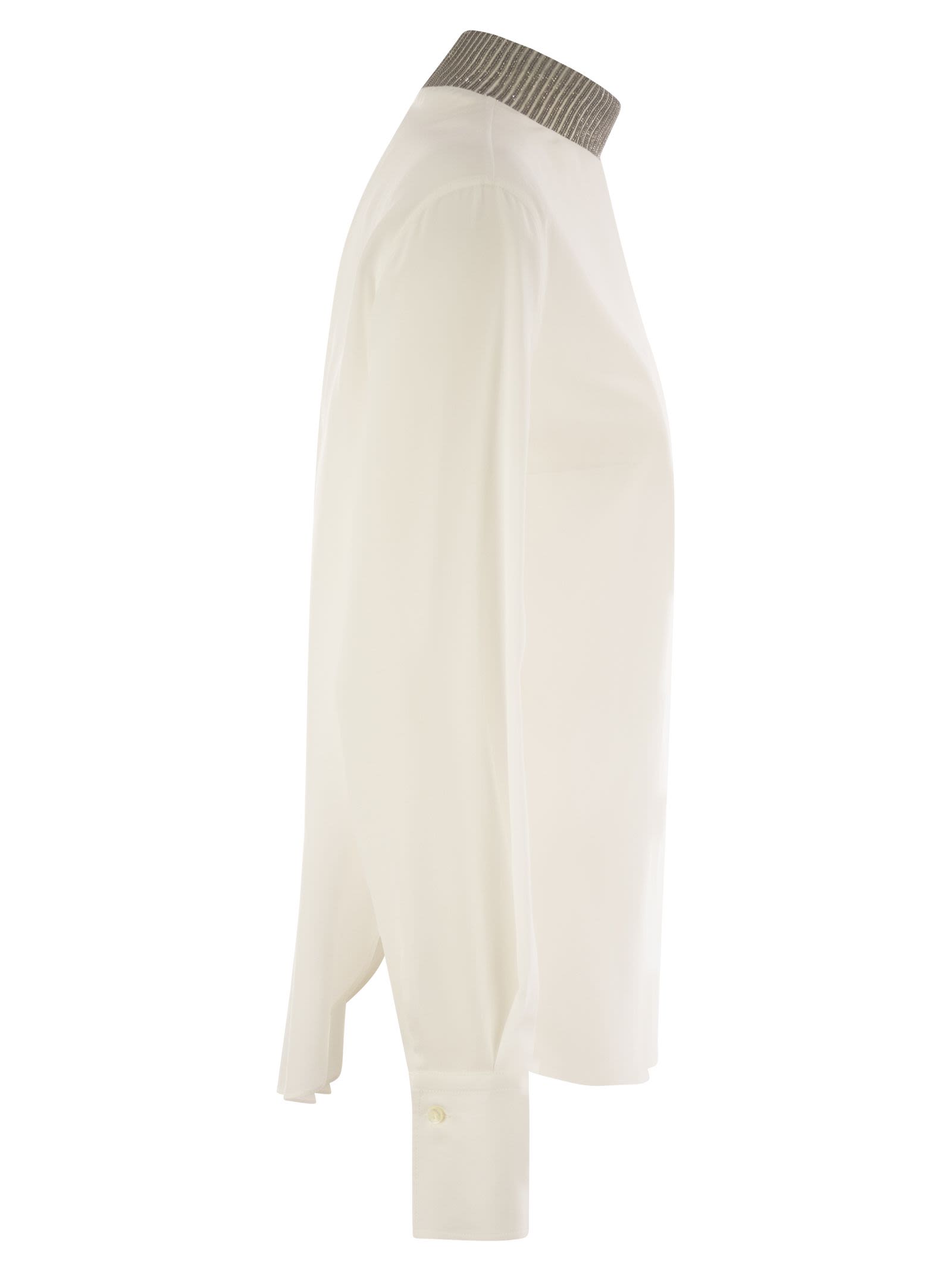 Brunello Cucinelli Women Silk Crepe De Chine Blouse With Neck Jewel