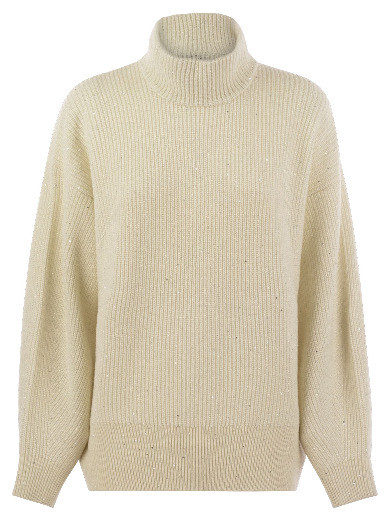 Brunello Cucinelli Women Wool And Cashmere Rib Sweater With Sequins