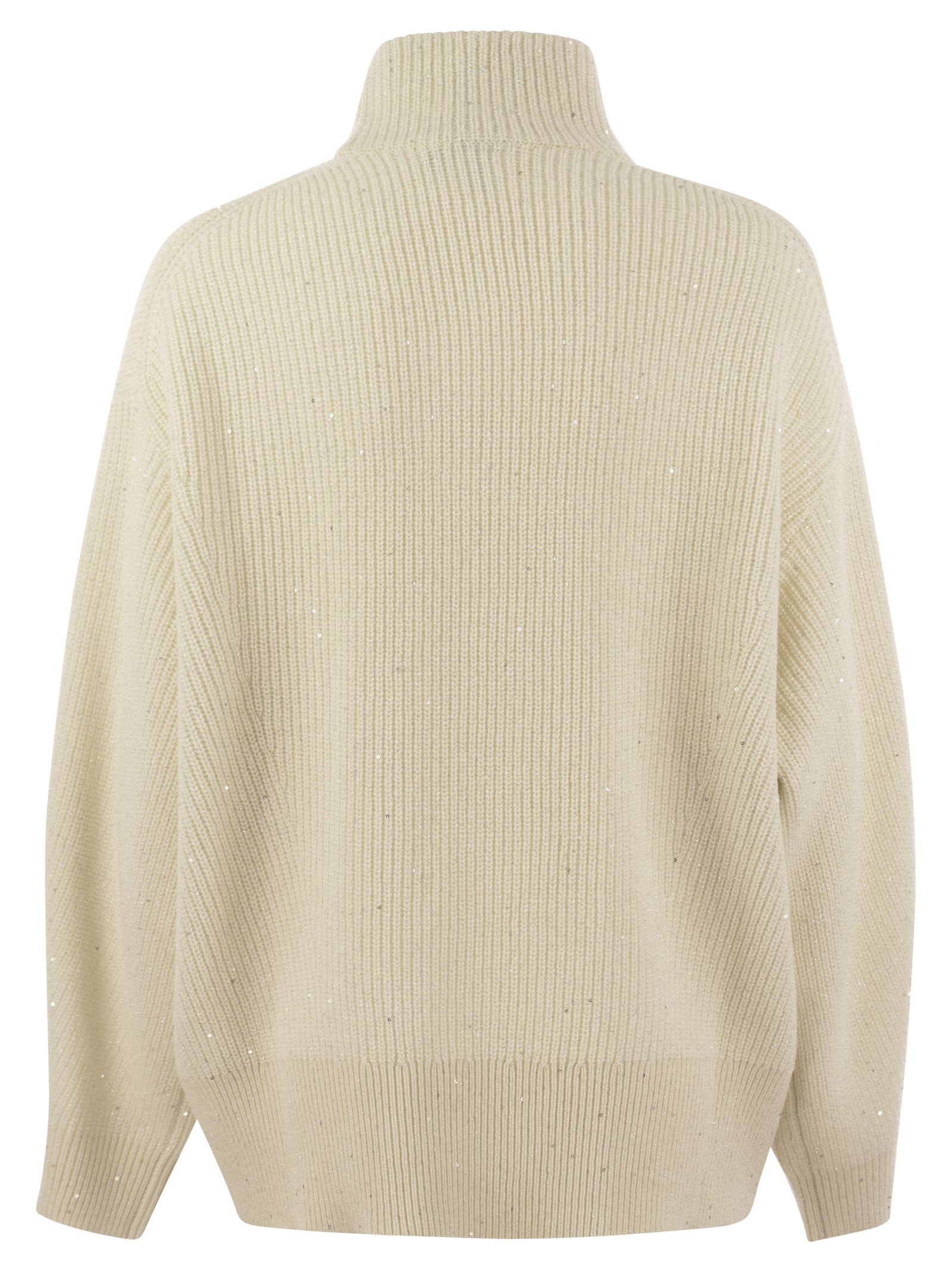 Brunello Cucinelli Women Wool And Cashmere Rib Sweater With Sequins