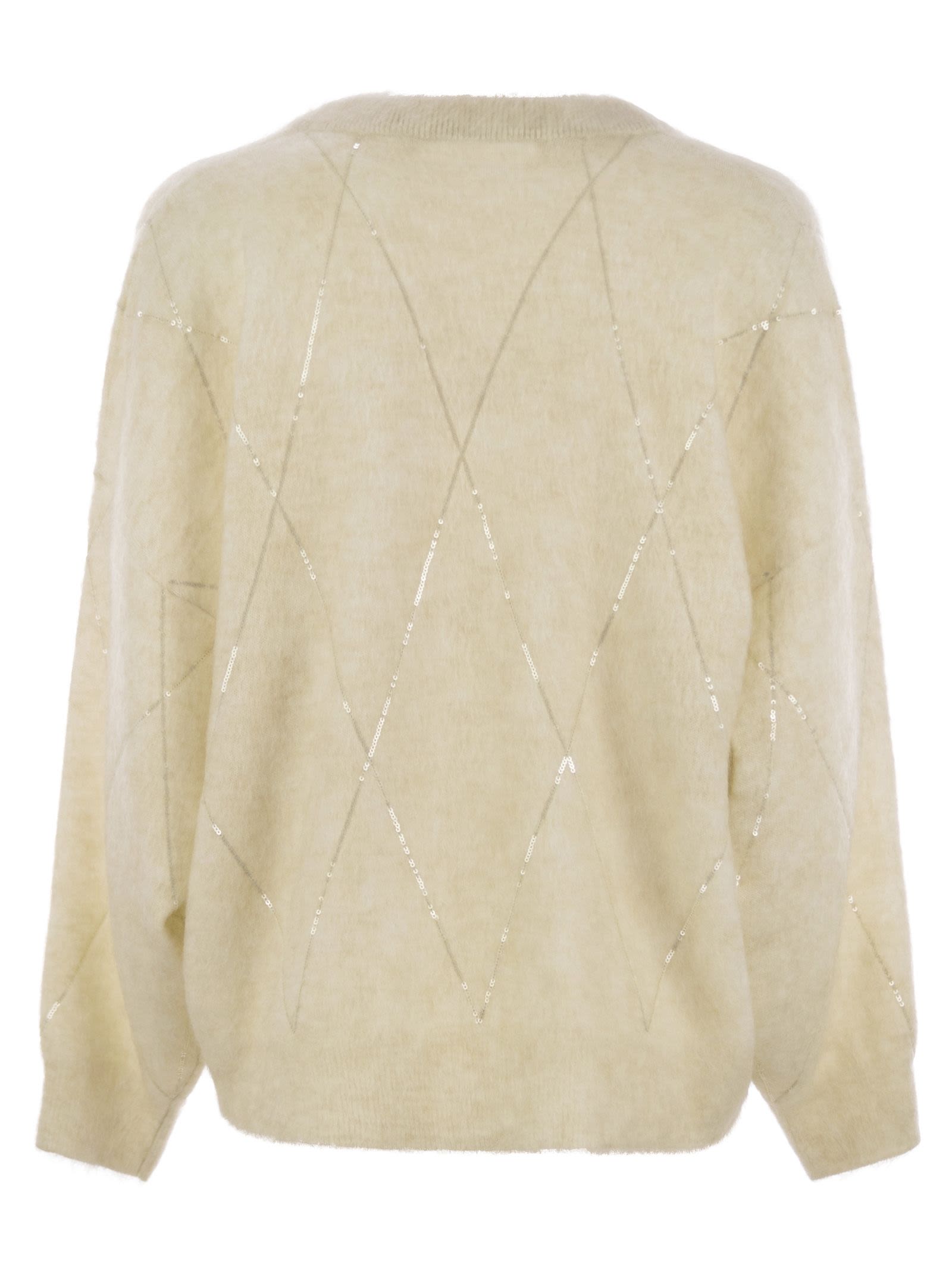 Brunello Cucinelli Women Mohair, Wool, Cashmere And Silk Sweater With Dazzling Argyle Embroidery
