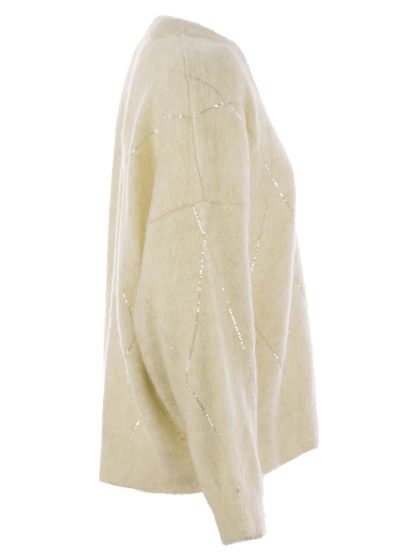 Brunello Cucinelli Women Mohair, Wool, Cashmere And Silk Sweater With Dazzling Argyle Embroidery