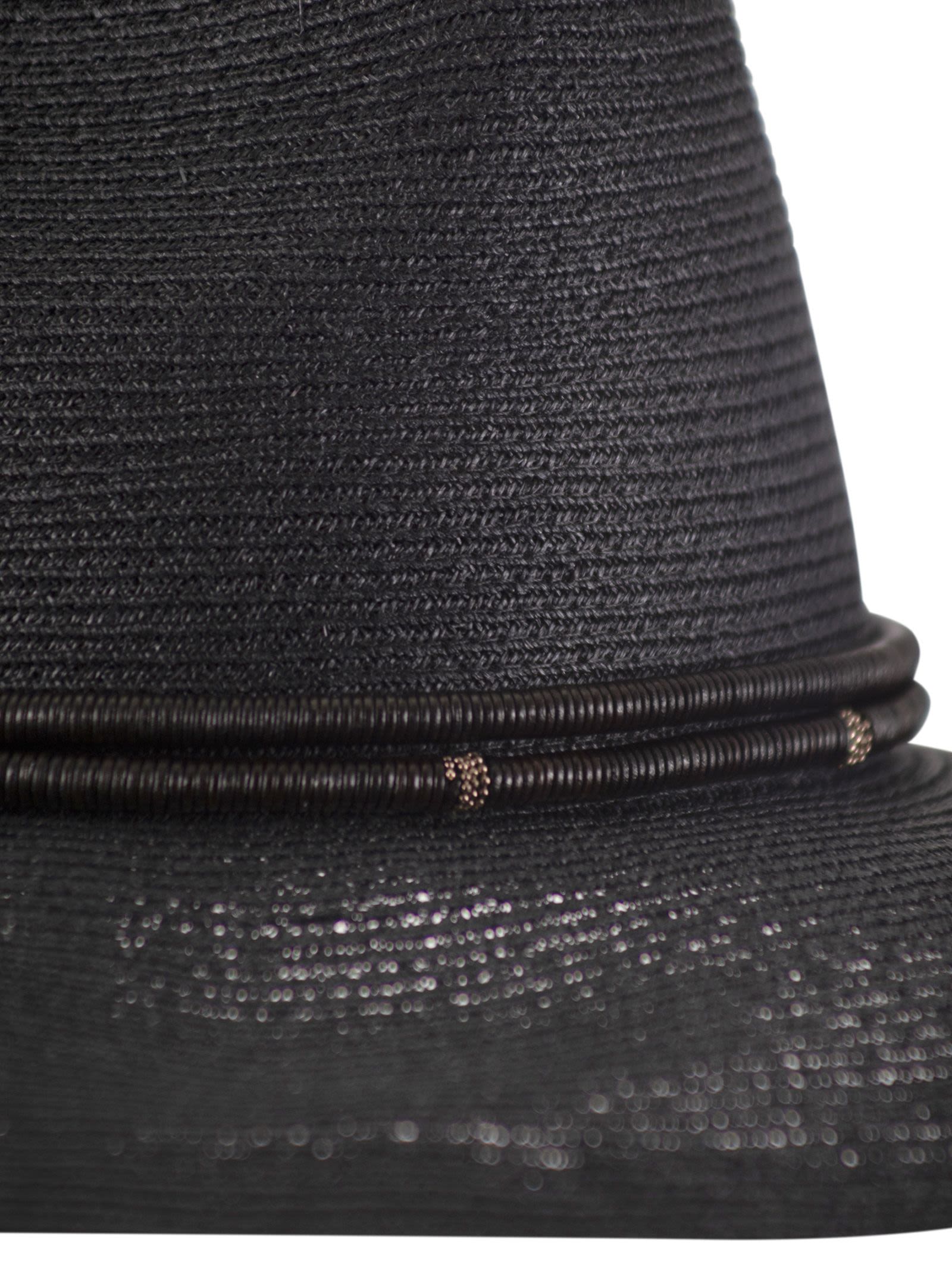 Brunello Cucinelli Women Fedora Made Of Hemp And Techno Cotton With Leather Band And Necklace