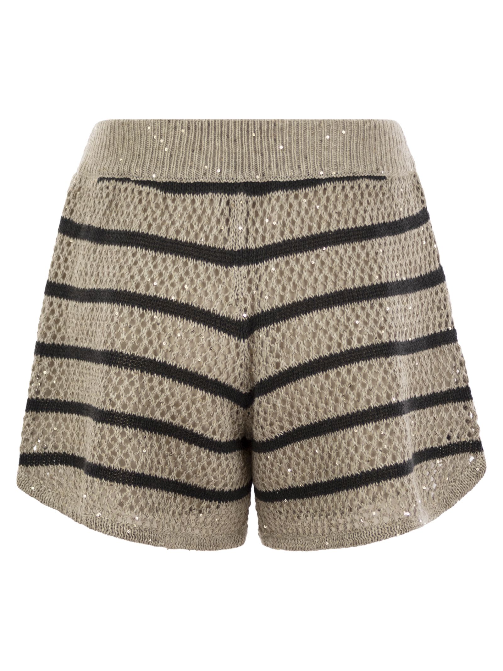 Brunello Cucinelli Women Dazzling Striped Net Linen Shorts
