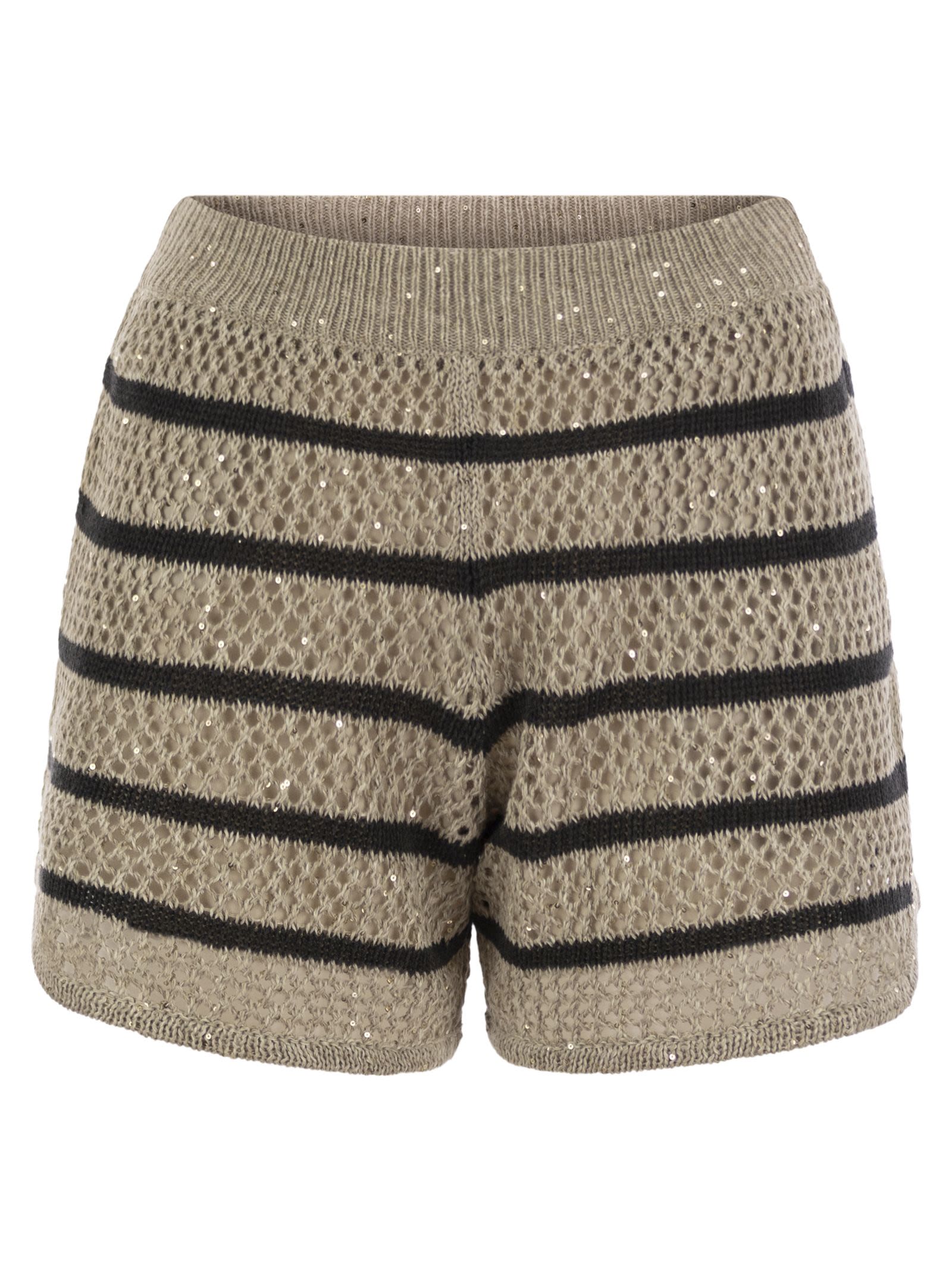 Brunello Cucinelli Women Dazzling Striped Net Linen Shorts