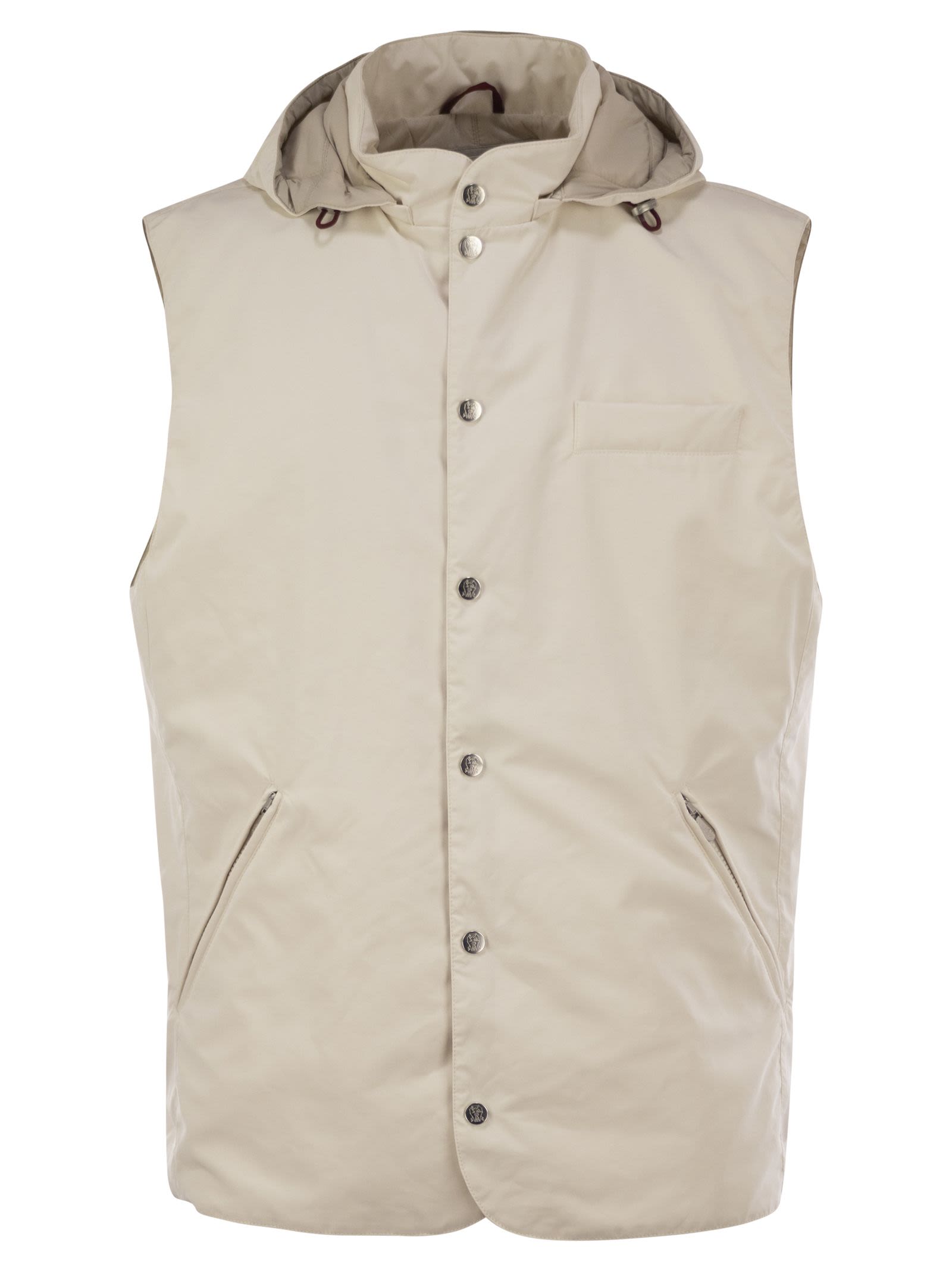 Brunello Cucinelli Men Water-Repellent Microfiber Vest With Thermore® Padding And Detachable Hood