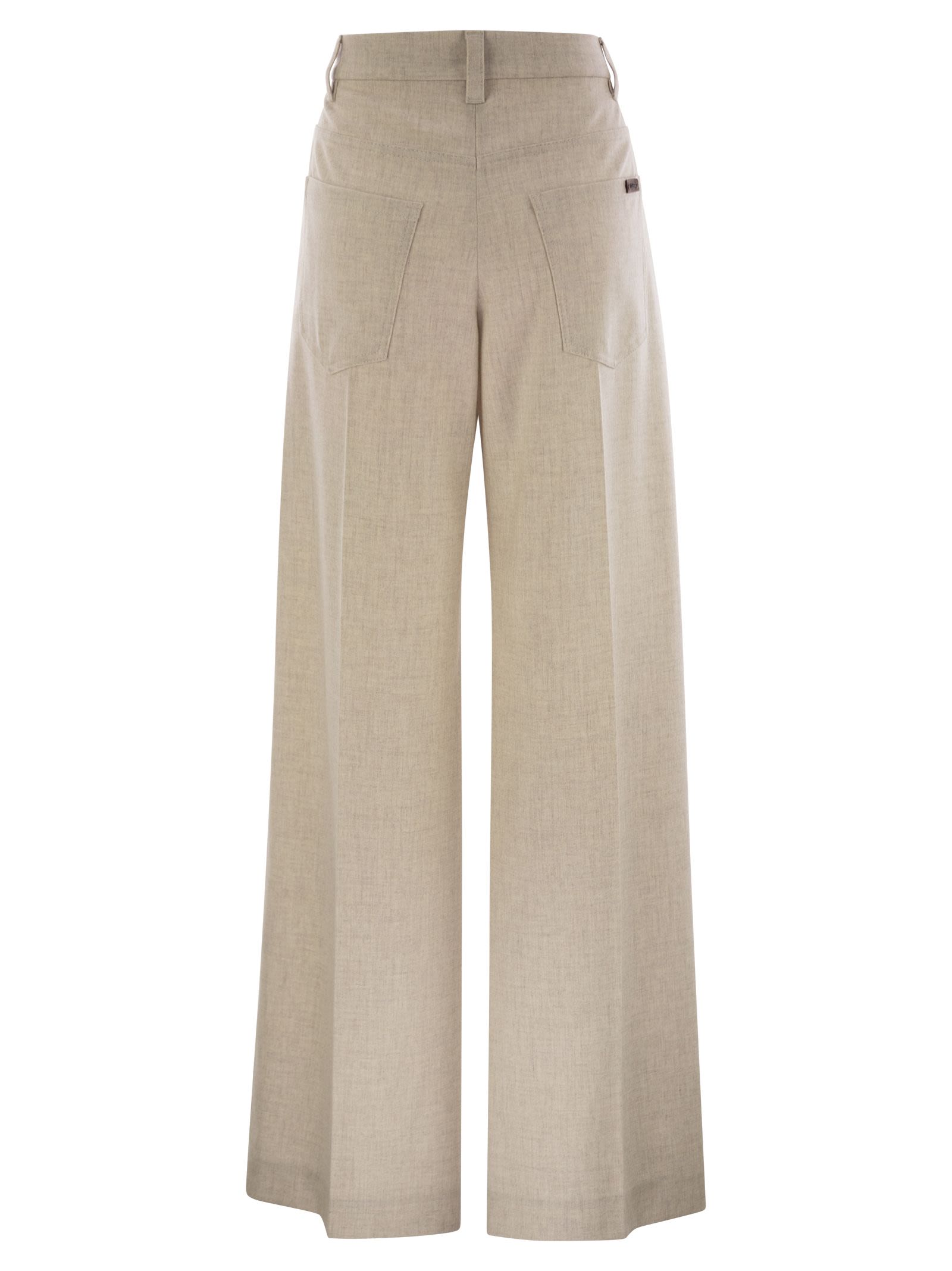 Brunello Cucinelli Women Wide High-Waisted Wool And Cashmere Trousers With Necklace