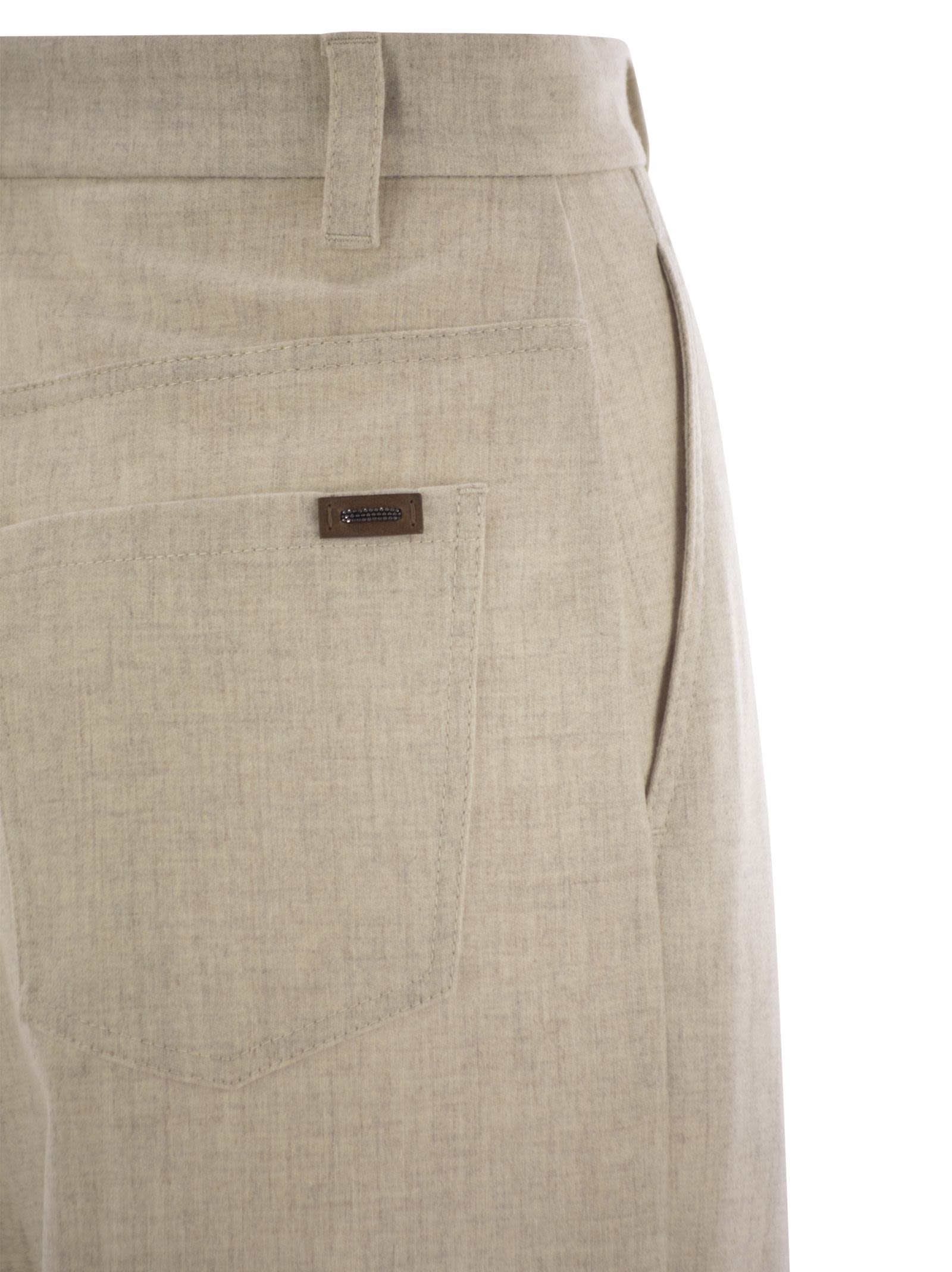 Brunello Cucinelli Women Wide High-Waisted Wool And Cashmere Trousers With Necklace