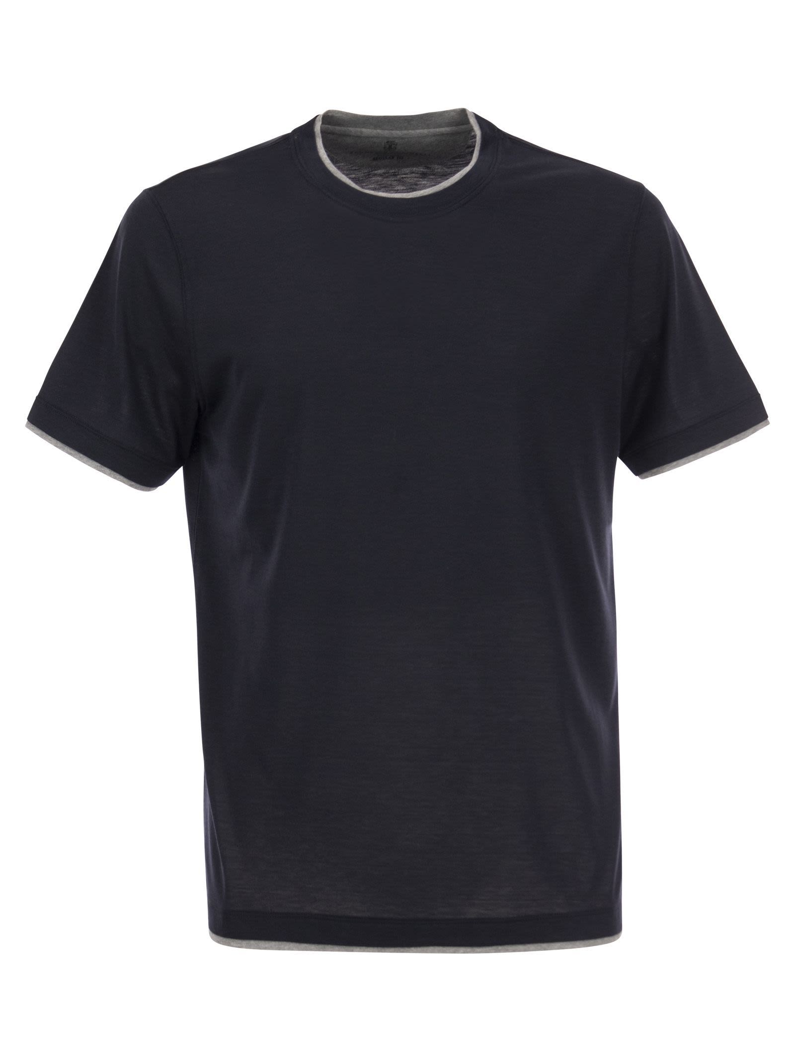 Brunello Cucinelli Men Silk And Cotton T-Shirt