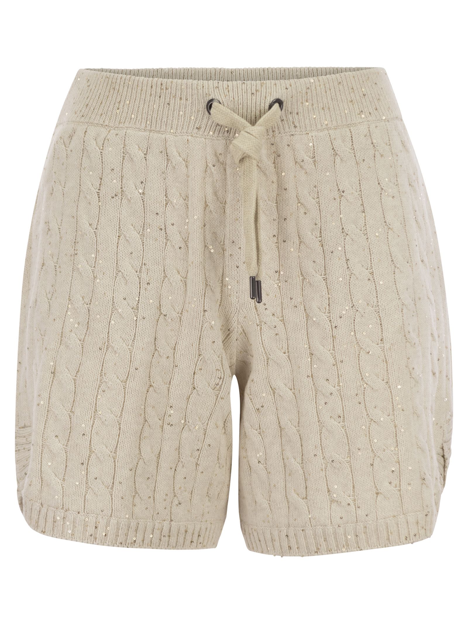 Brunello Cucinelli Women Cotton Knit Shorts With Sequins