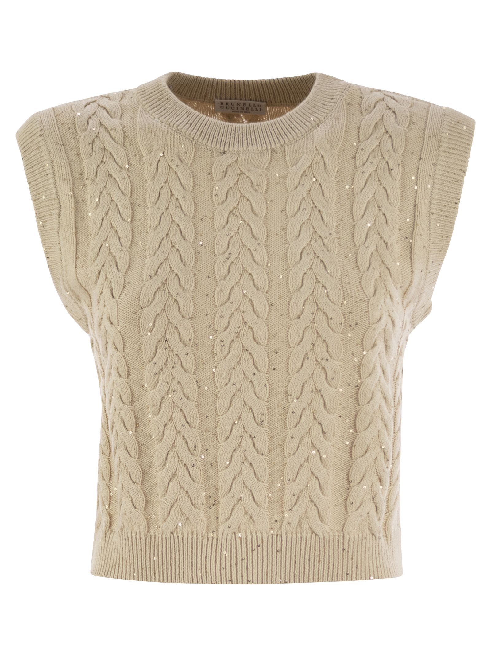 Brunello Cucinelli Women Dazzling Double Cable Knitted Cotton Waistcoat