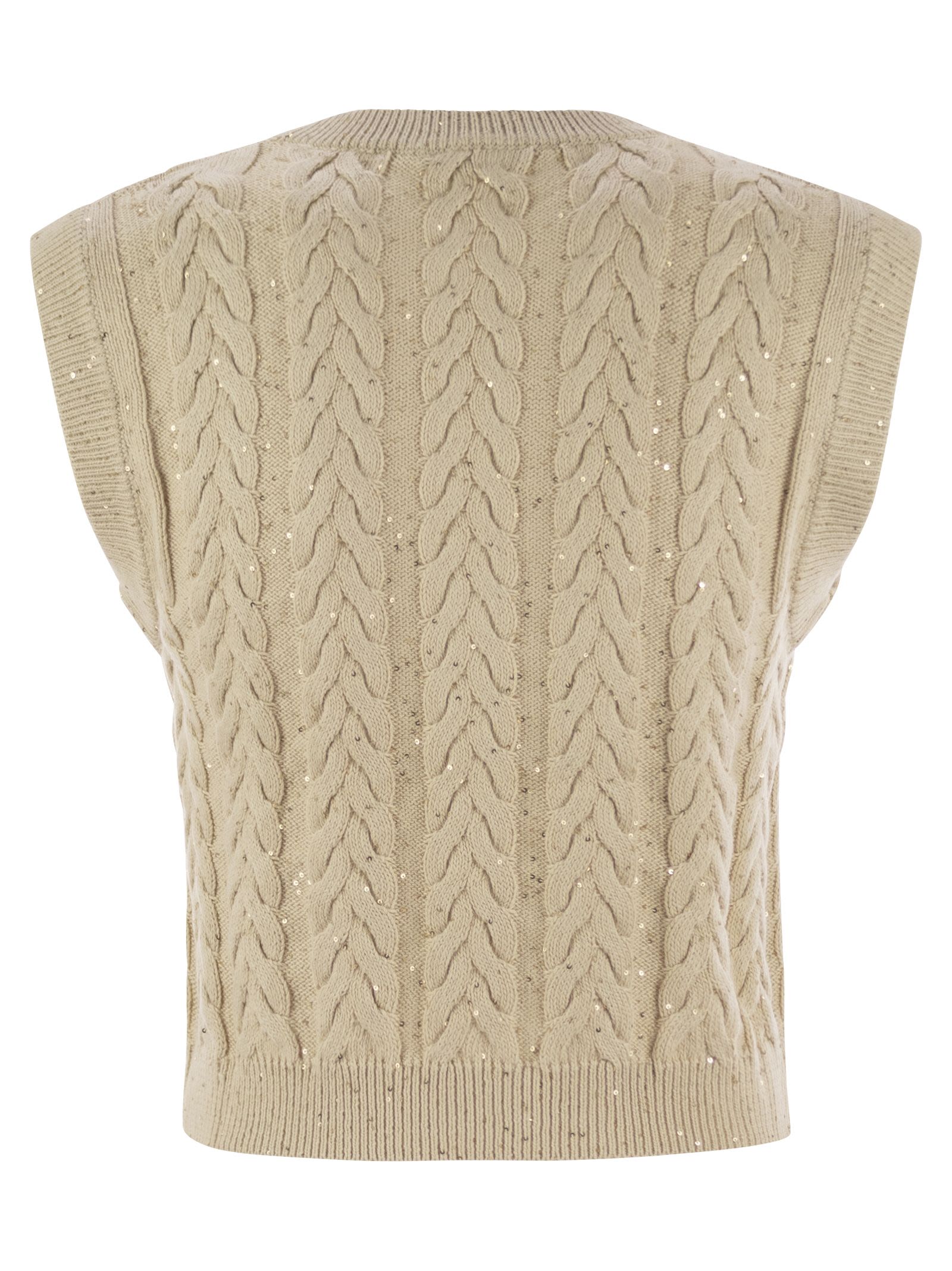 Brunello Cucinelli Women Dazzling Double Cable Knitted Cotton Waistcoat