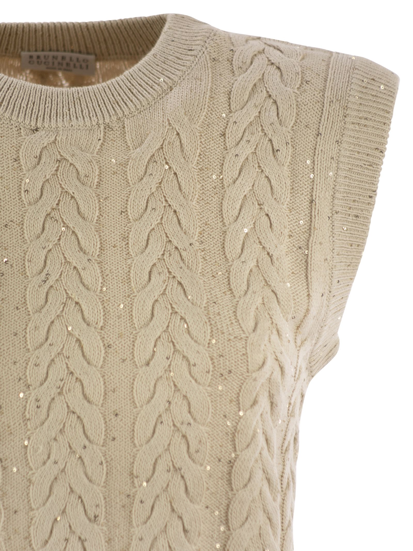 Brunello Cucinelli Women Dazzling Double Cable Knitted Cotton Waistcoat