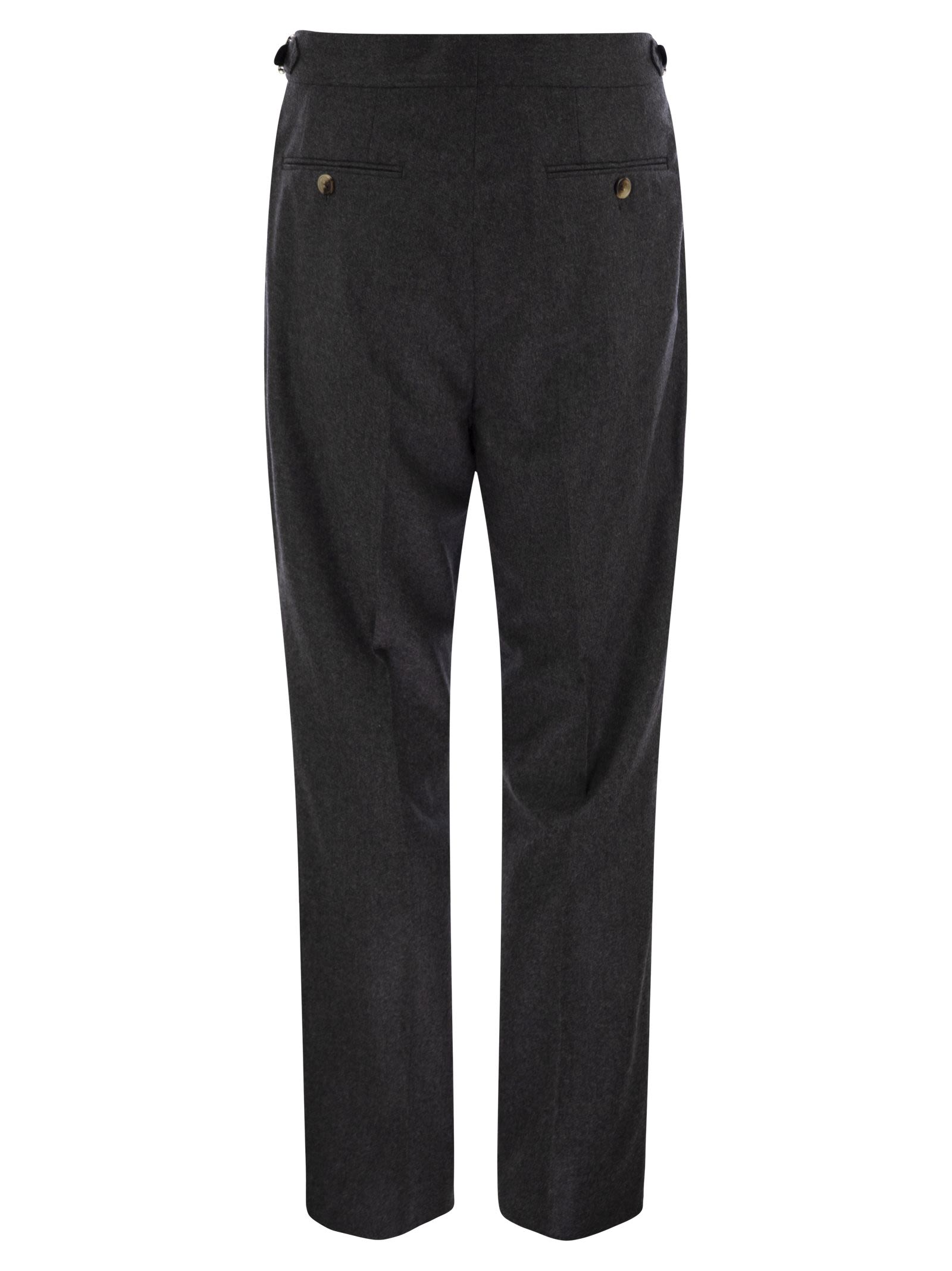 Brunello Cucinelli Men Tailor-Fit Trousers In Virgin Wool Canvas With Double Inverted Darts And Buckles On The Side