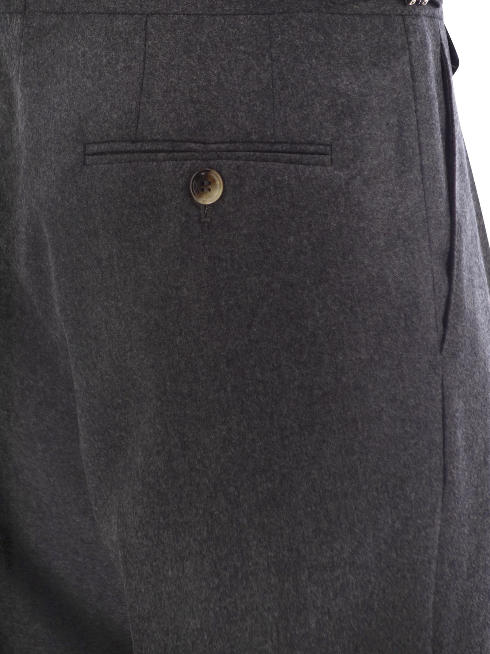 Brunello Cucinelli Men Tailor-Fit Trousers In Virgin Wool Canvas With Double Inverted Darts And Buckles On The Side