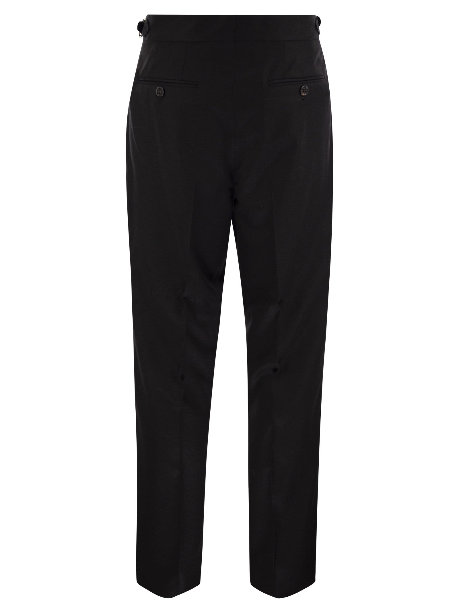 Brunello Cucinelli Men Tailor-Fit Trousers In Virgin Wool Canvas With Double Inverted Darts And Buckles On The Side