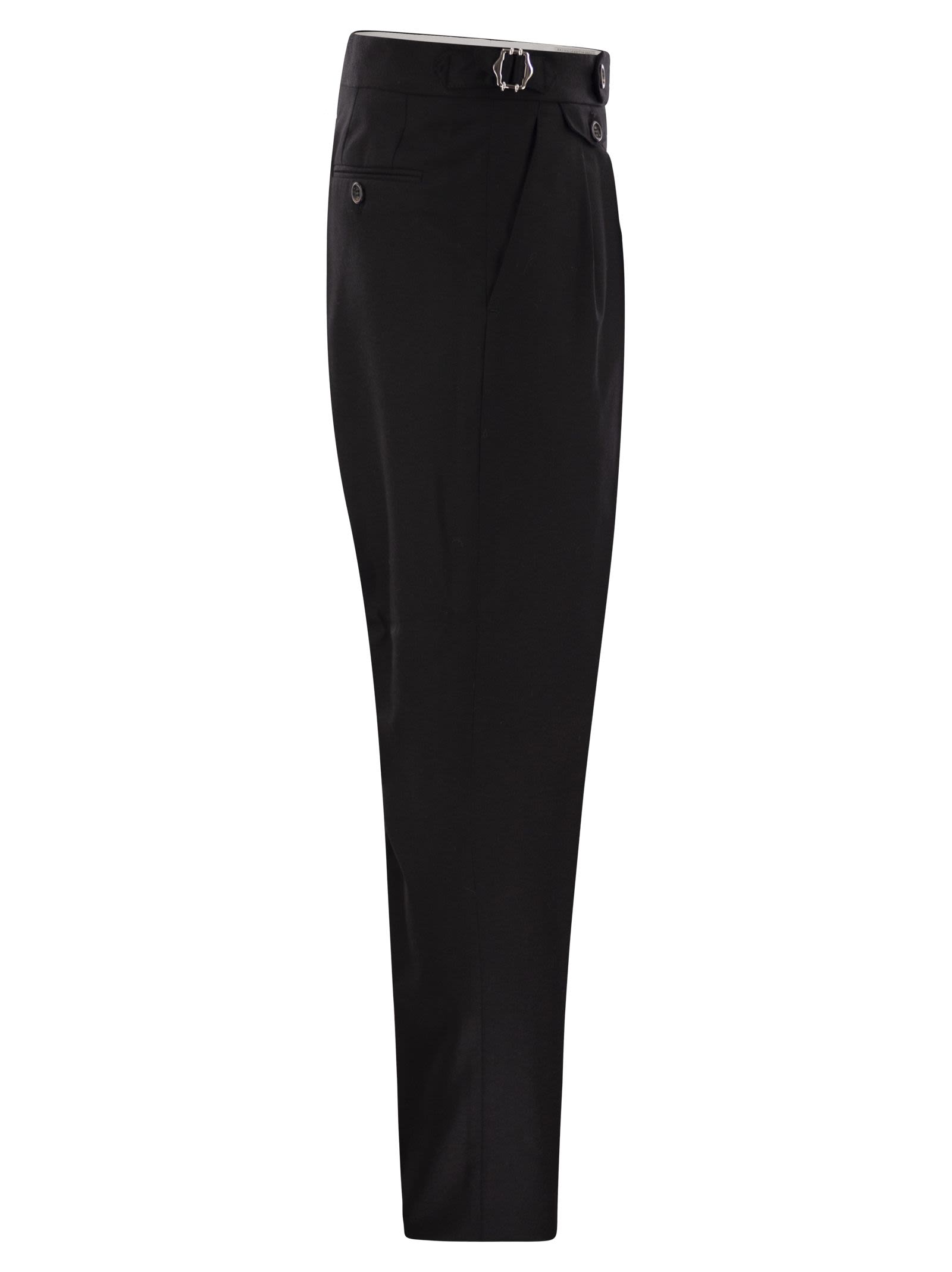 Brunello Cucinelli Men Tailor-Fit Trousers In Virgin Wool Canvas With Double Inverted Darts And Buckles On The Side