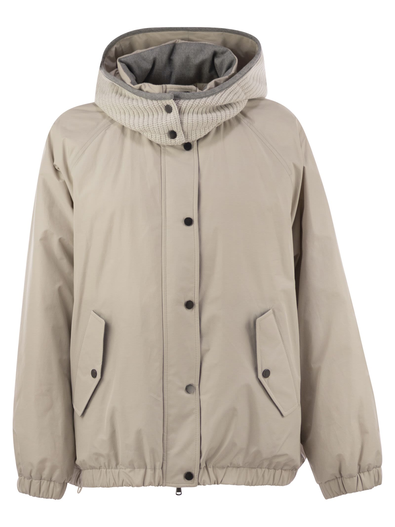 Brunello Cucinelli Women Water-Repellent Techno Cotton Taffeta Down Jacket With Hood