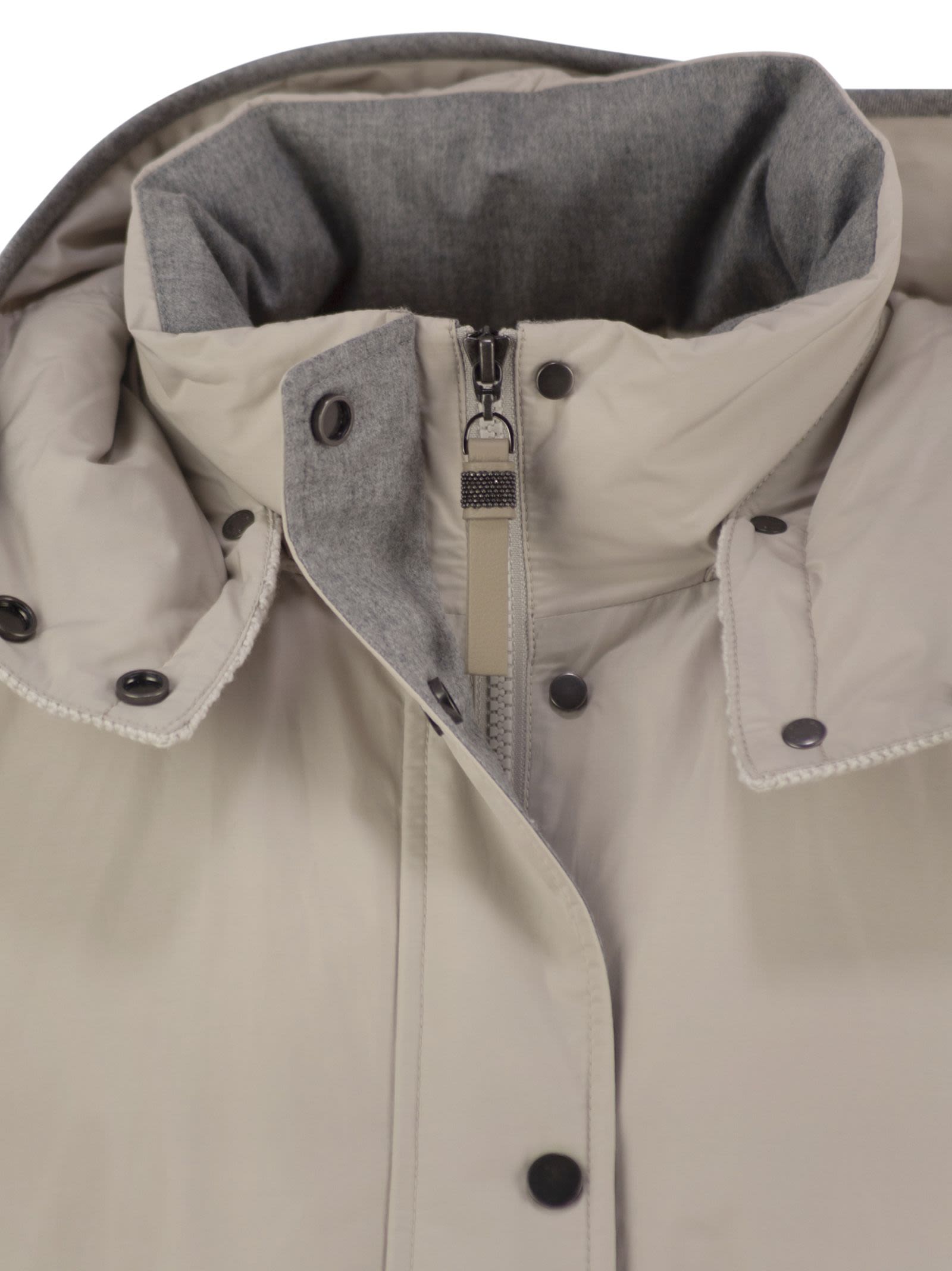 Brunello Cucinelli Women Water-Repellent Techno Cotton Taffeta Down Jacket With Hood