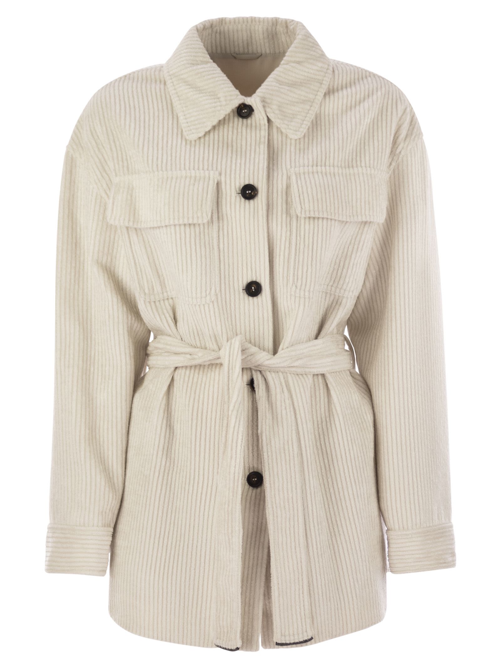 Brunello Cucinelli Women Corduroy Safari-Style Jacket With Jewellery