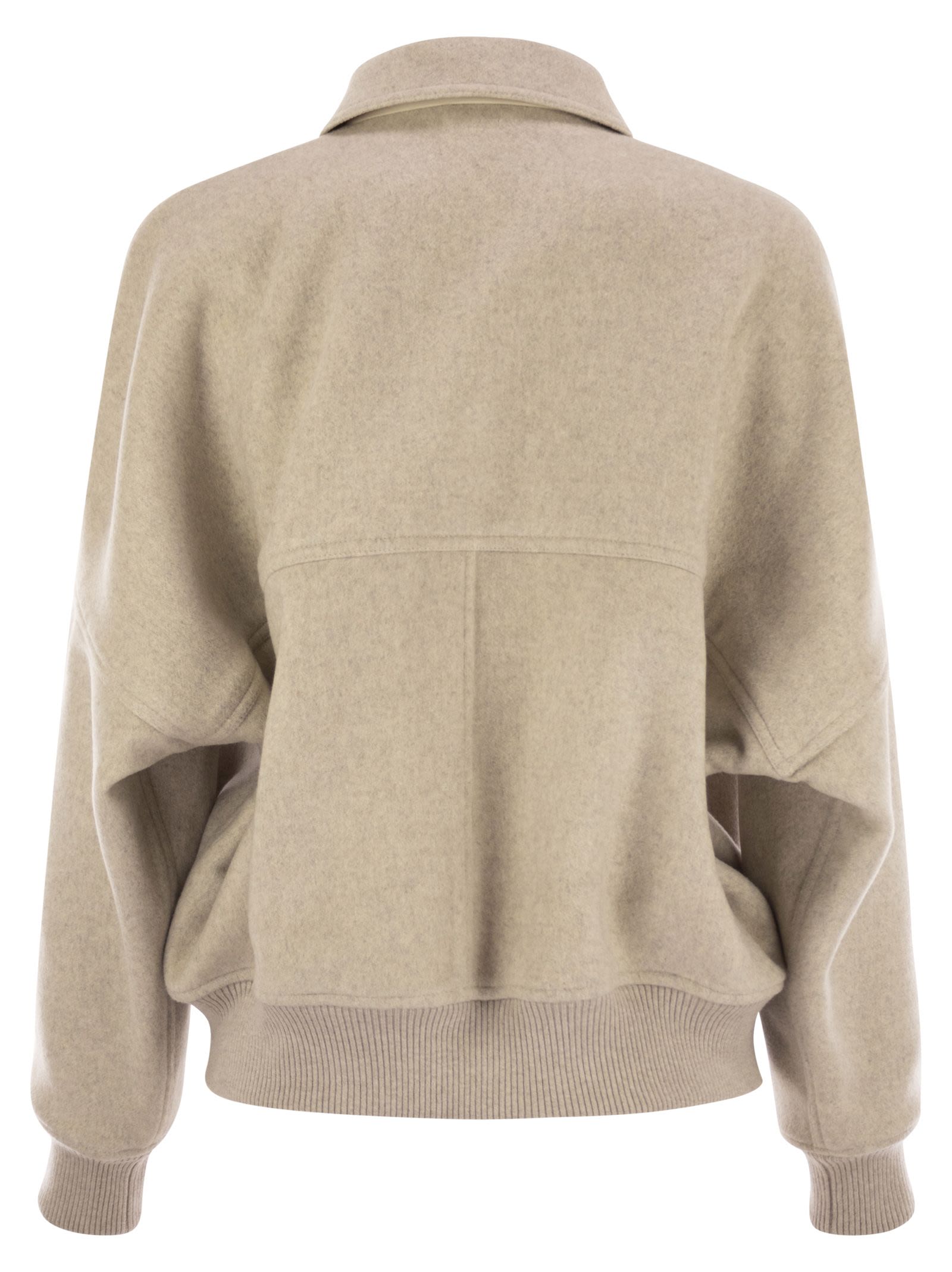 Brunello Cucinelli Women Double Cashmere And Wool Cloth Bomber Jacket With Shiny Zipper Pull