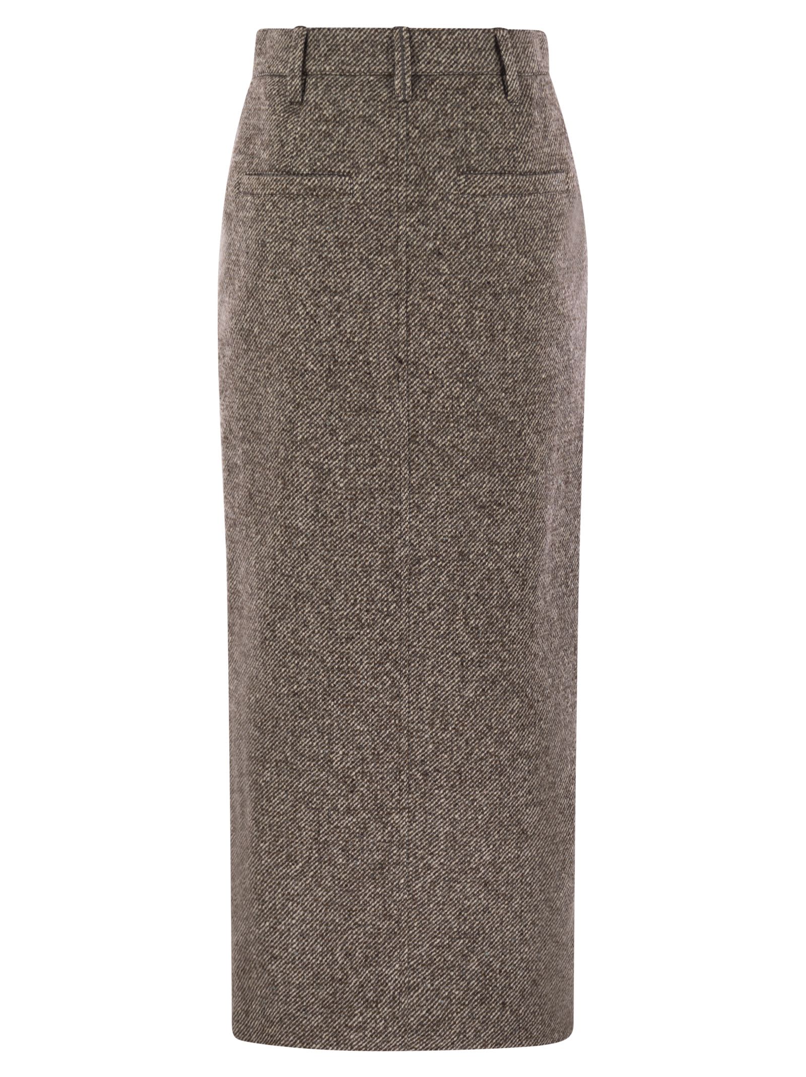 Brunello Cucinelli Women Sartorial Pencil Skirt In Diagonal Mélange Of Virgin Wool And Silk With Moniline