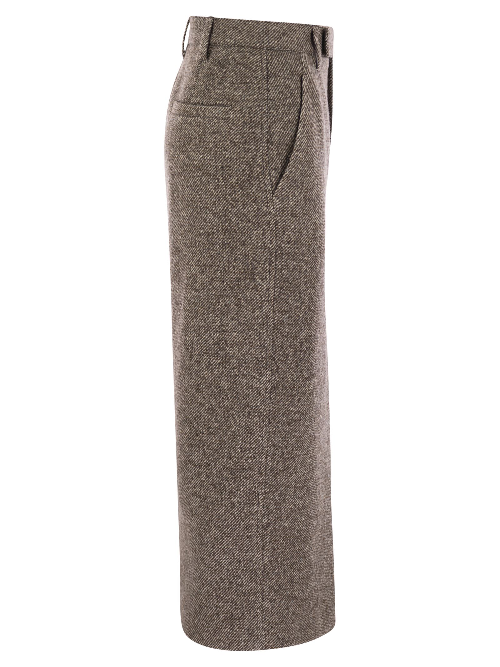 Brunello Cucinelli Women Sartorial Pencil Skirt In Diagonal Mélange Of Virgin Wool And Silk With Moniline