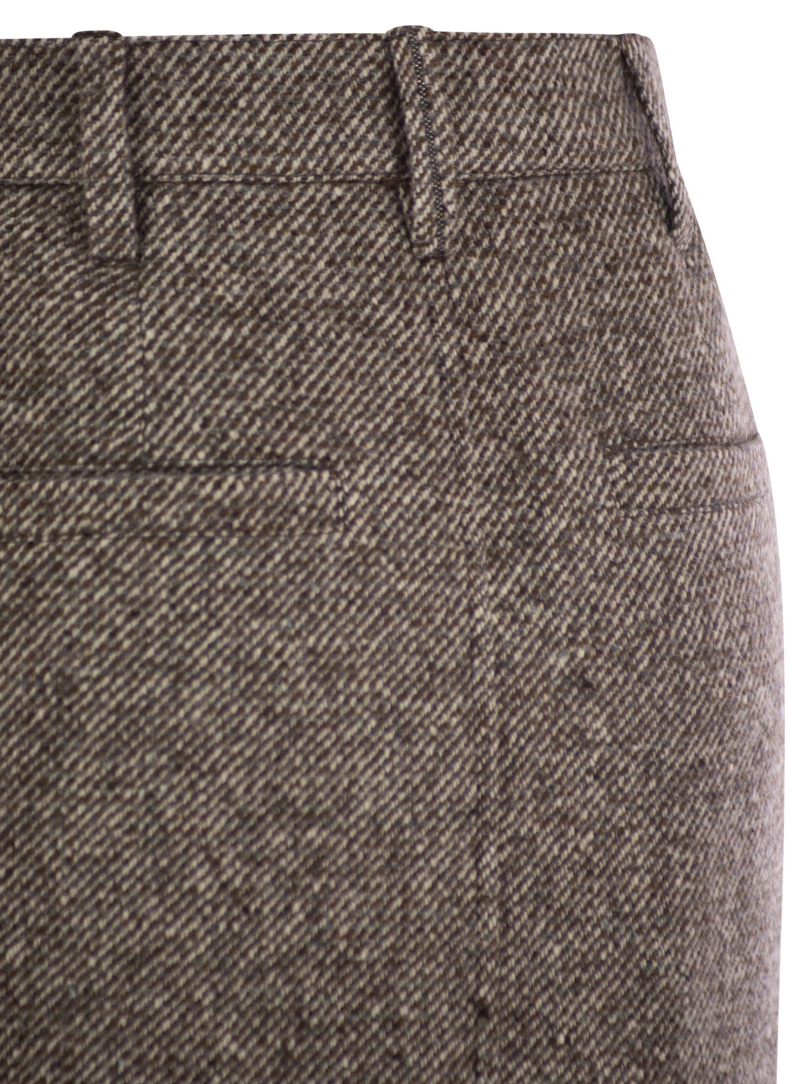 Brunello Cucinelli Women Sartorial Pencil Skirt In Diagonal Mélange Of Virgin Wool And Silk With Moniline