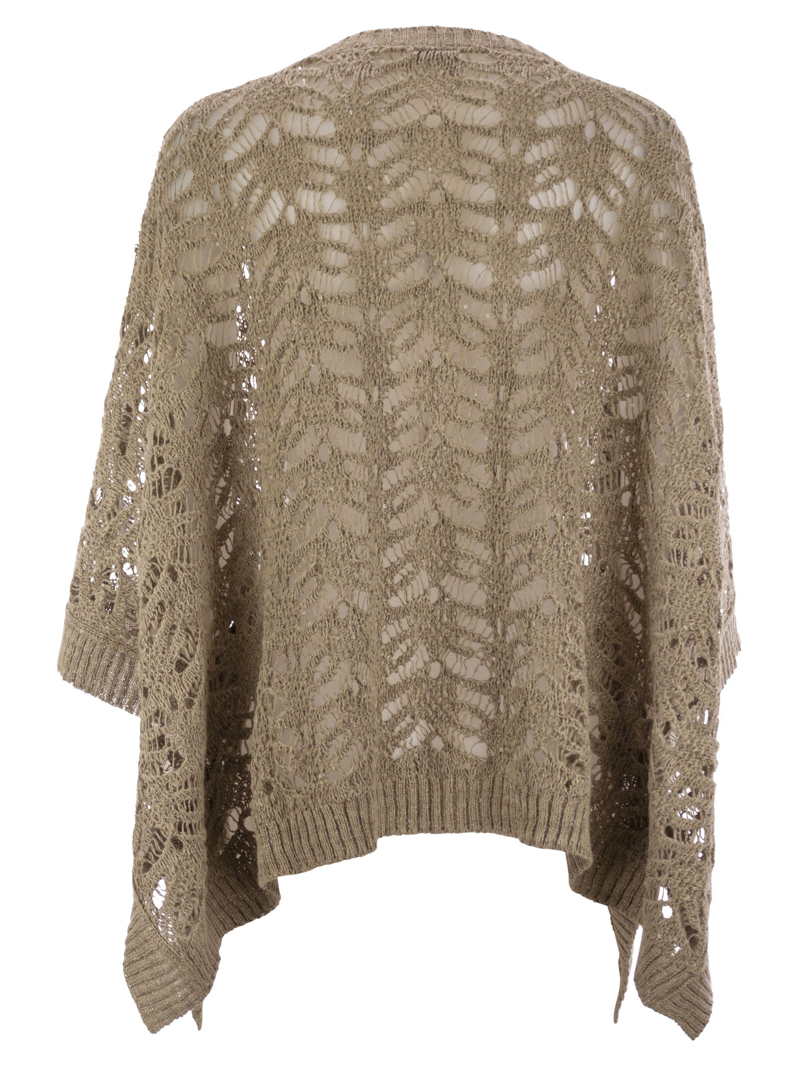Brunello Cucinelli Women Foliage Lace Knitted Poncho In Linen And Diamond Silk
