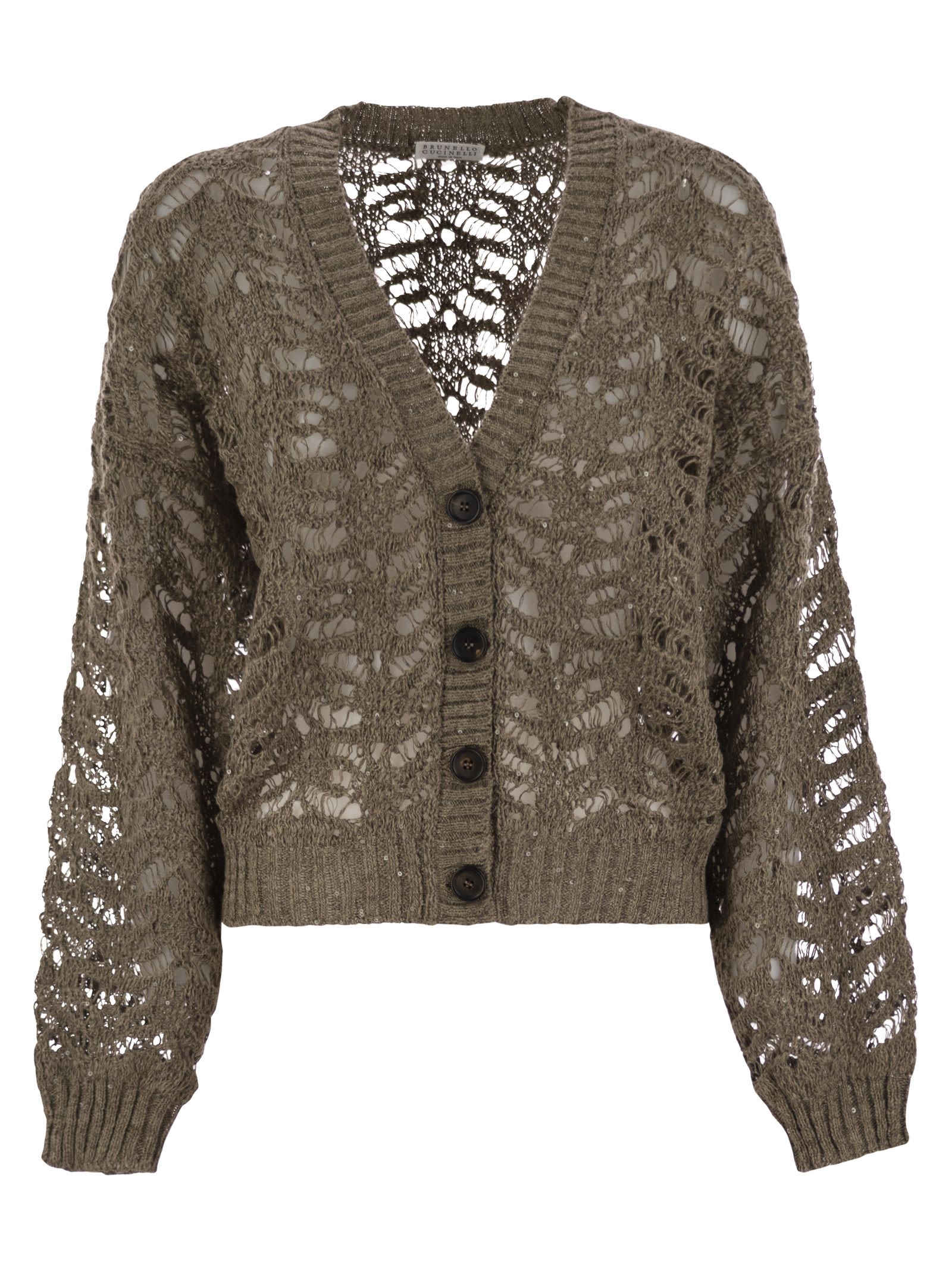 Brunello Cucinelli Women Foliage Lace Cardigan In Linen And Silk Diamante