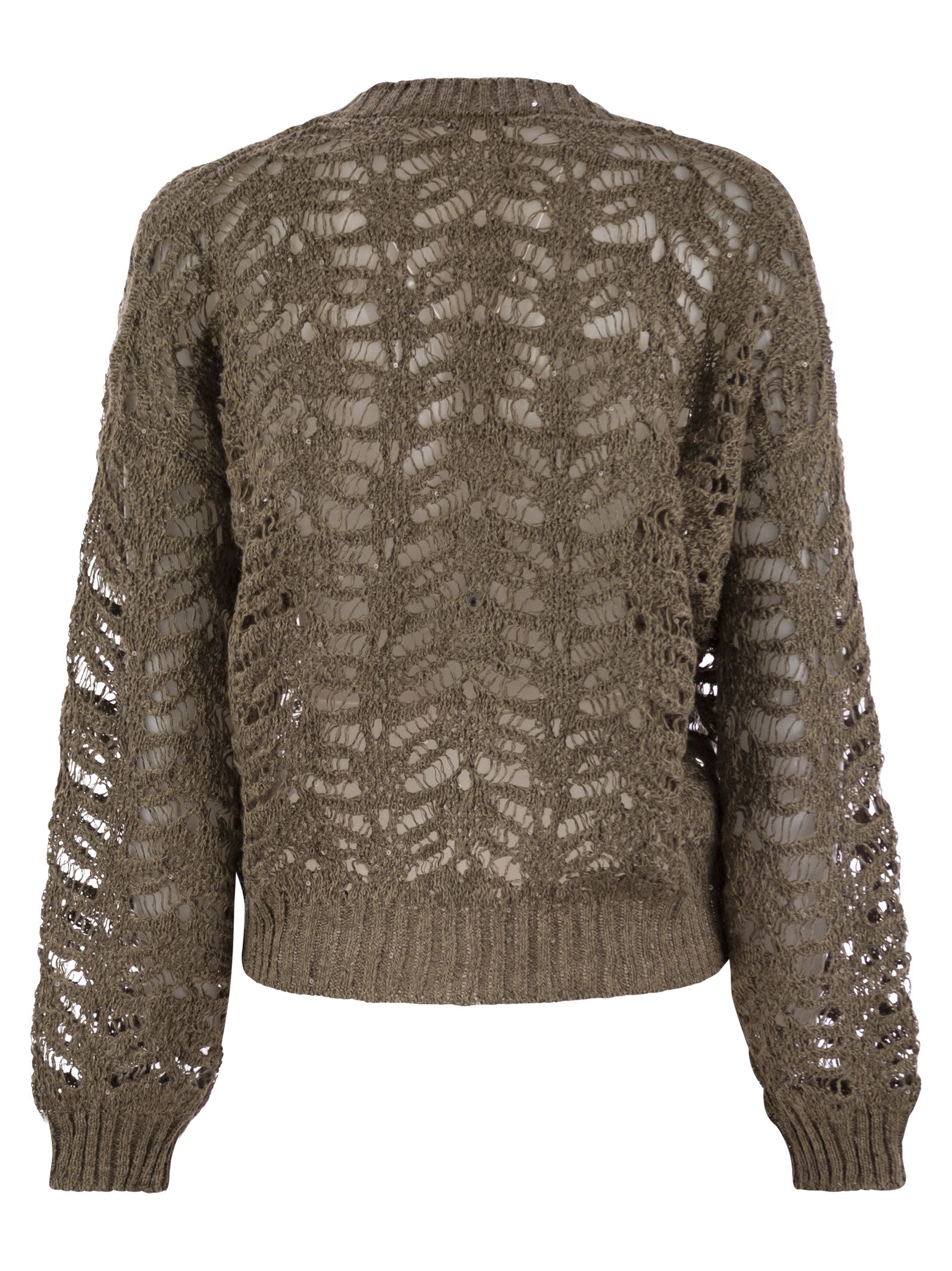 Brunello Cucinelli Women Foliage Lace Cardigan In Linen And Silk Diamante