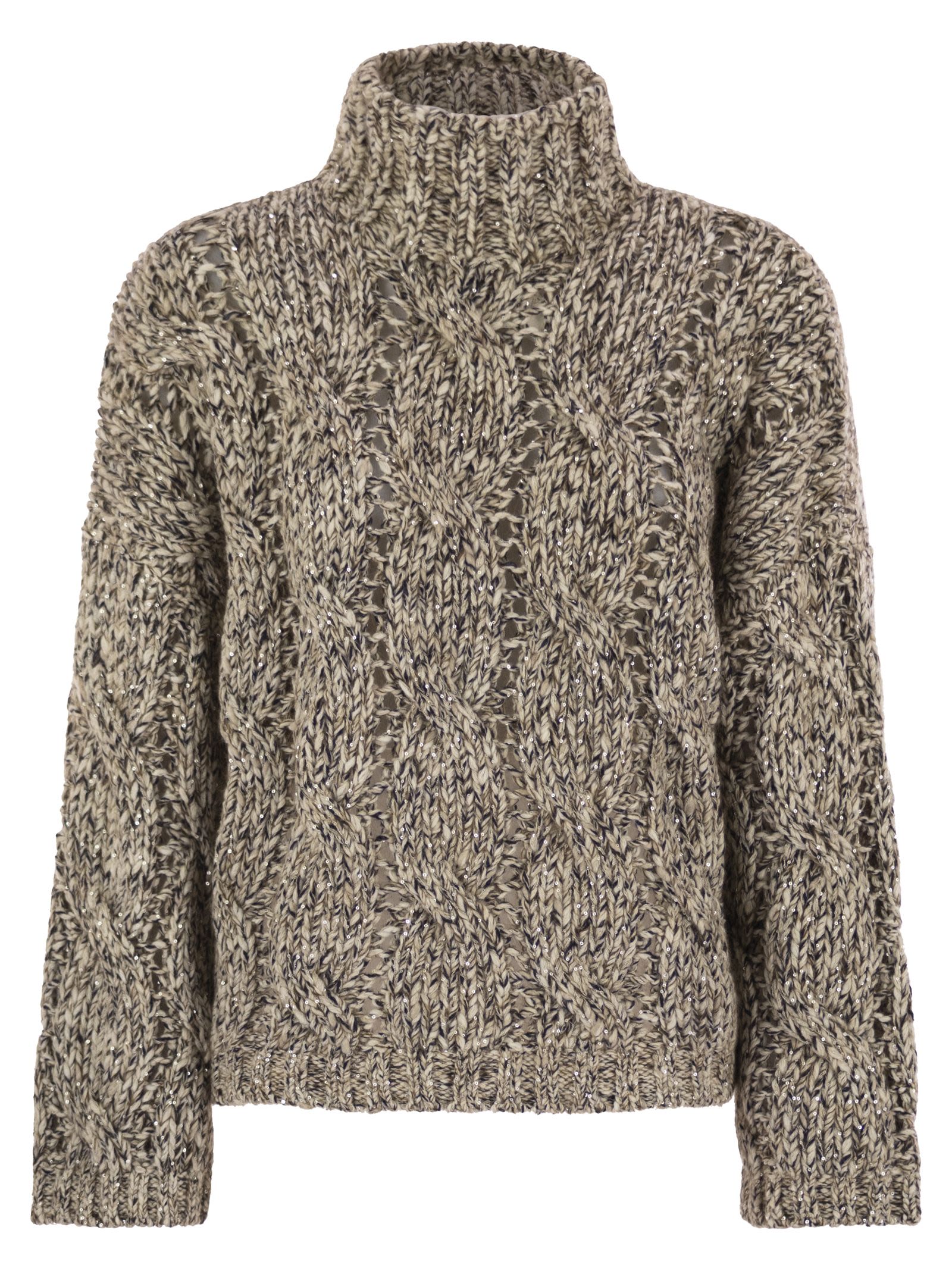 Brunello Cucinelli Women Soft Wool, Cashmere And Mohair Turtleneck Sweater With Braided Design