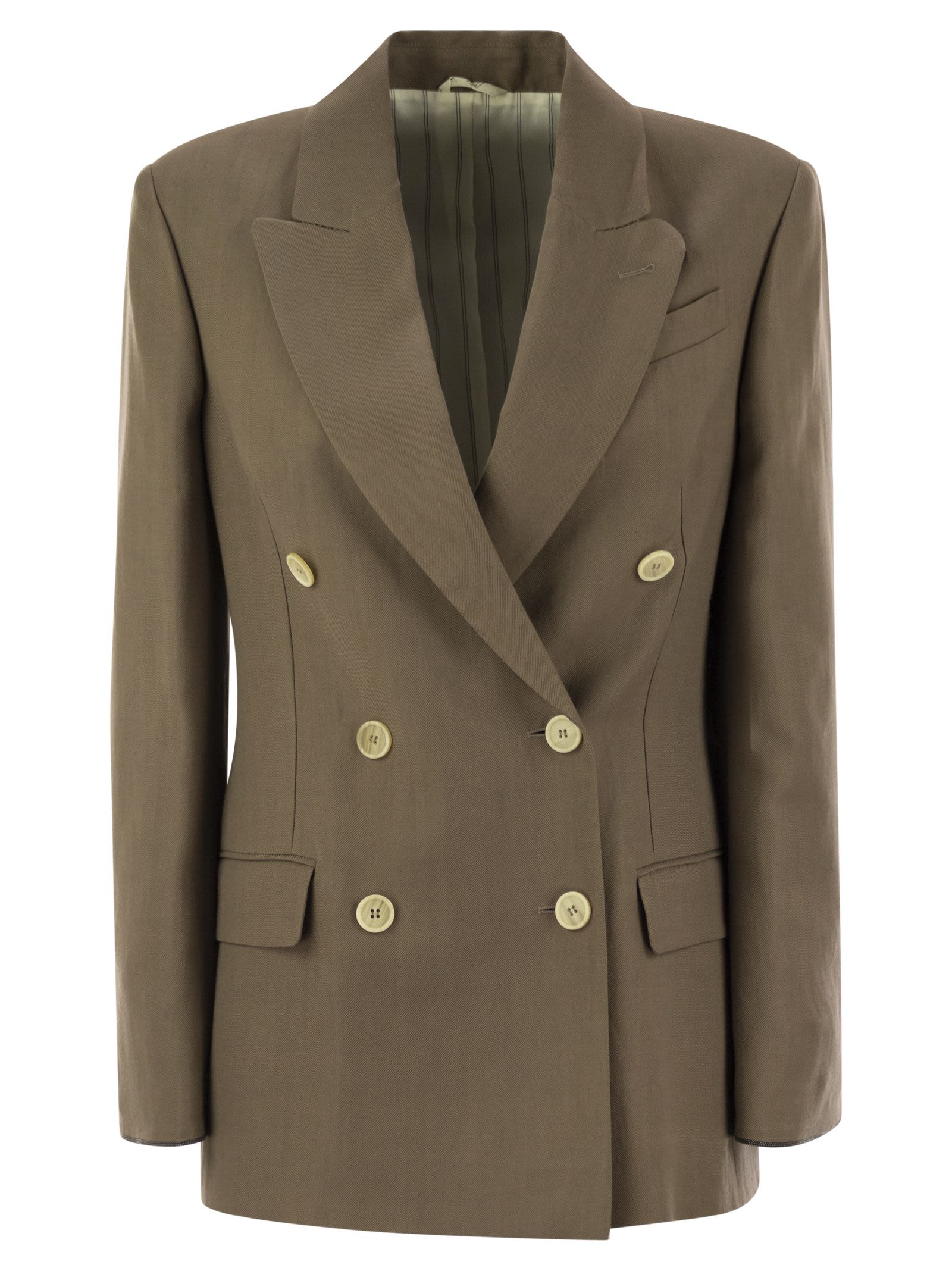 Brunello Cucinelli Women Fluid Viscose And Linen Twill Jacket With Shiny Cuffs