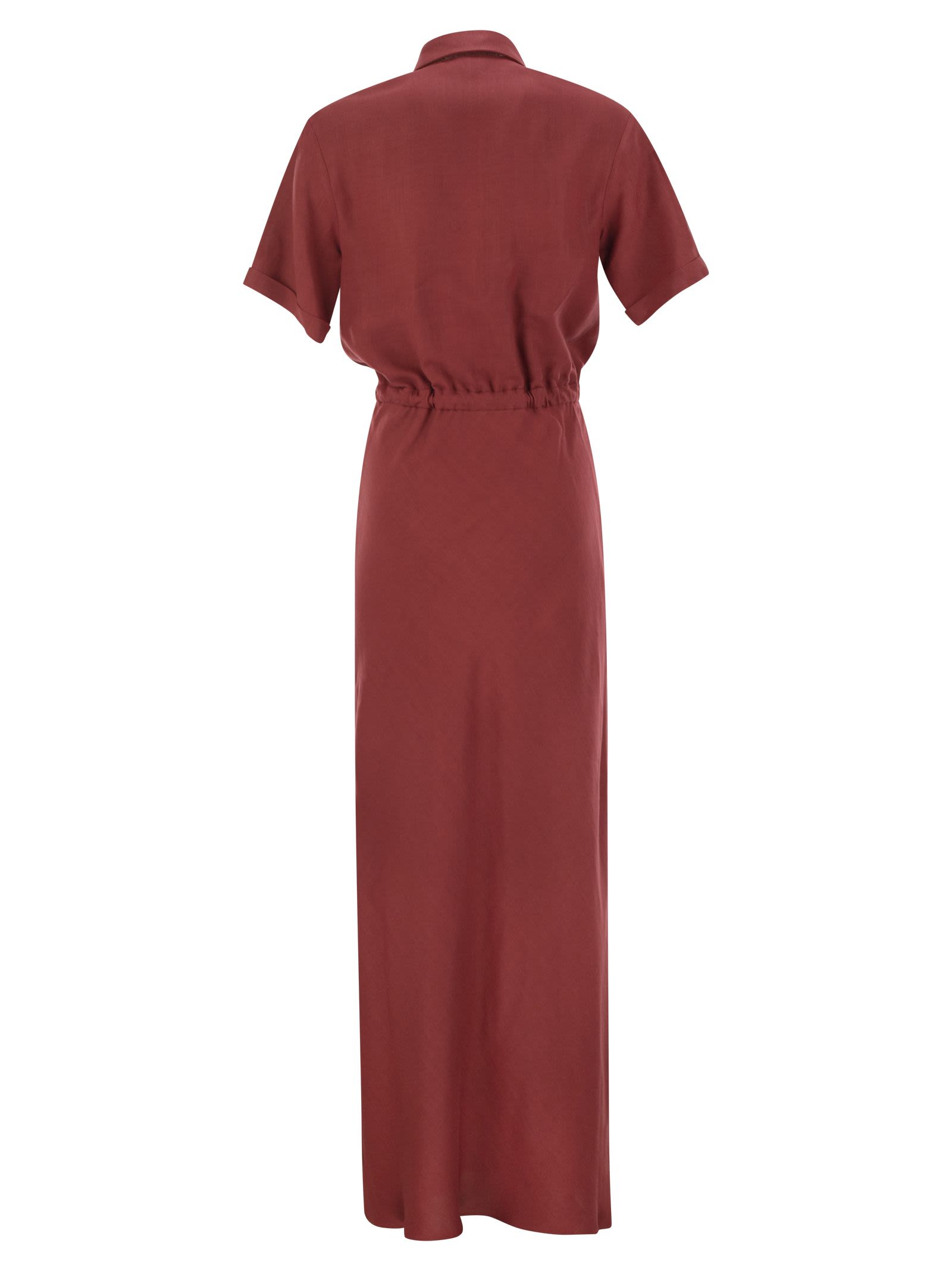 Brunello Cucinelli Women Fluid Viscose And Linen Twill Dress With Necklace