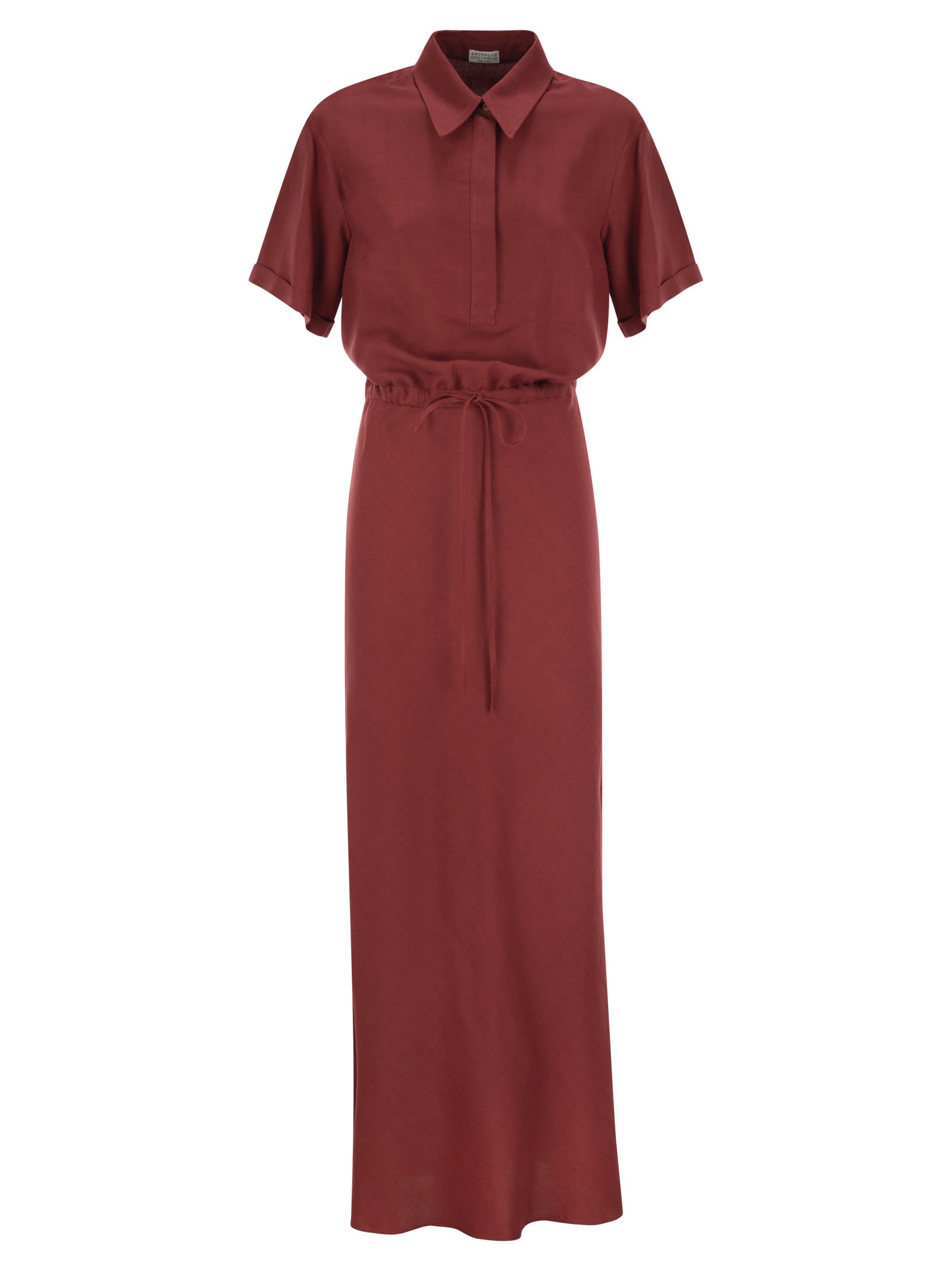 Brunello Cucinelli Women Fluid Viscose And Linen Twill Dress With Necklace