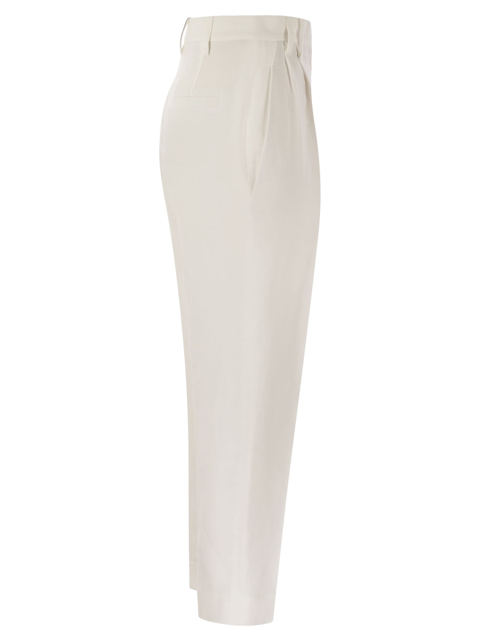 Brunello Cucinelli Women Slouchy Trousers In Viscose And Linen Fluid Twill With Moniline