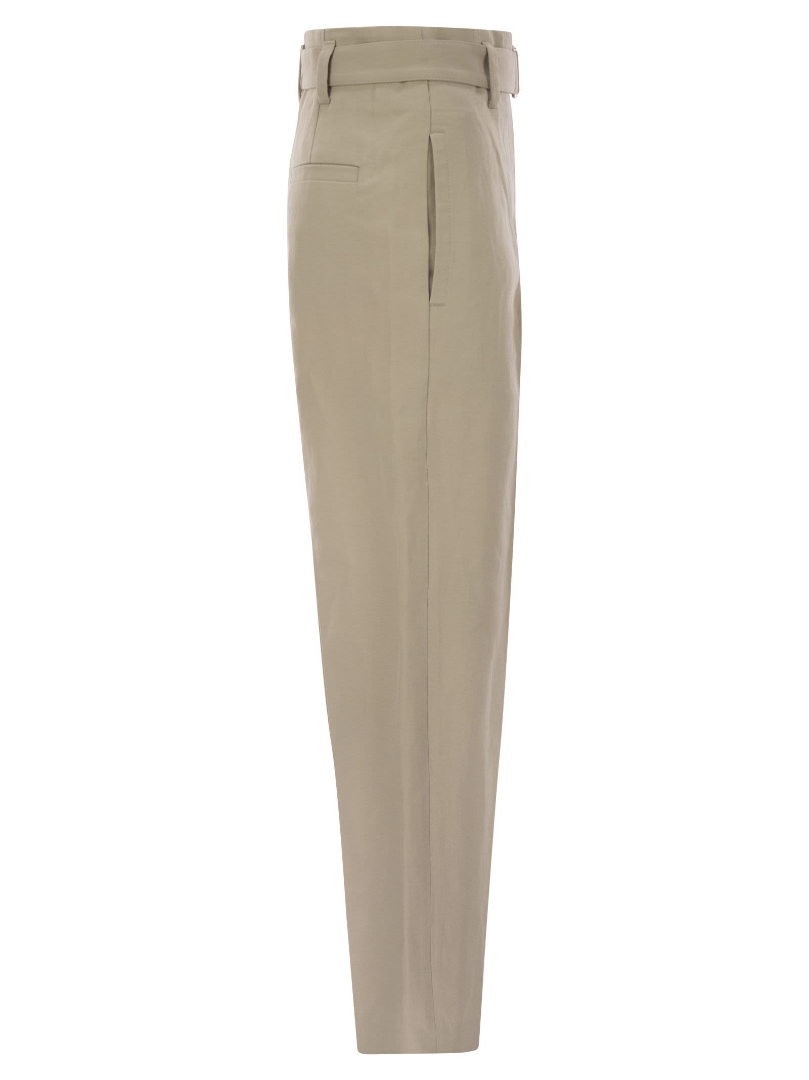 Brunello Cucinelli Women Cotton Linen Canvas Corset Cigarette Trousers With Jewellery