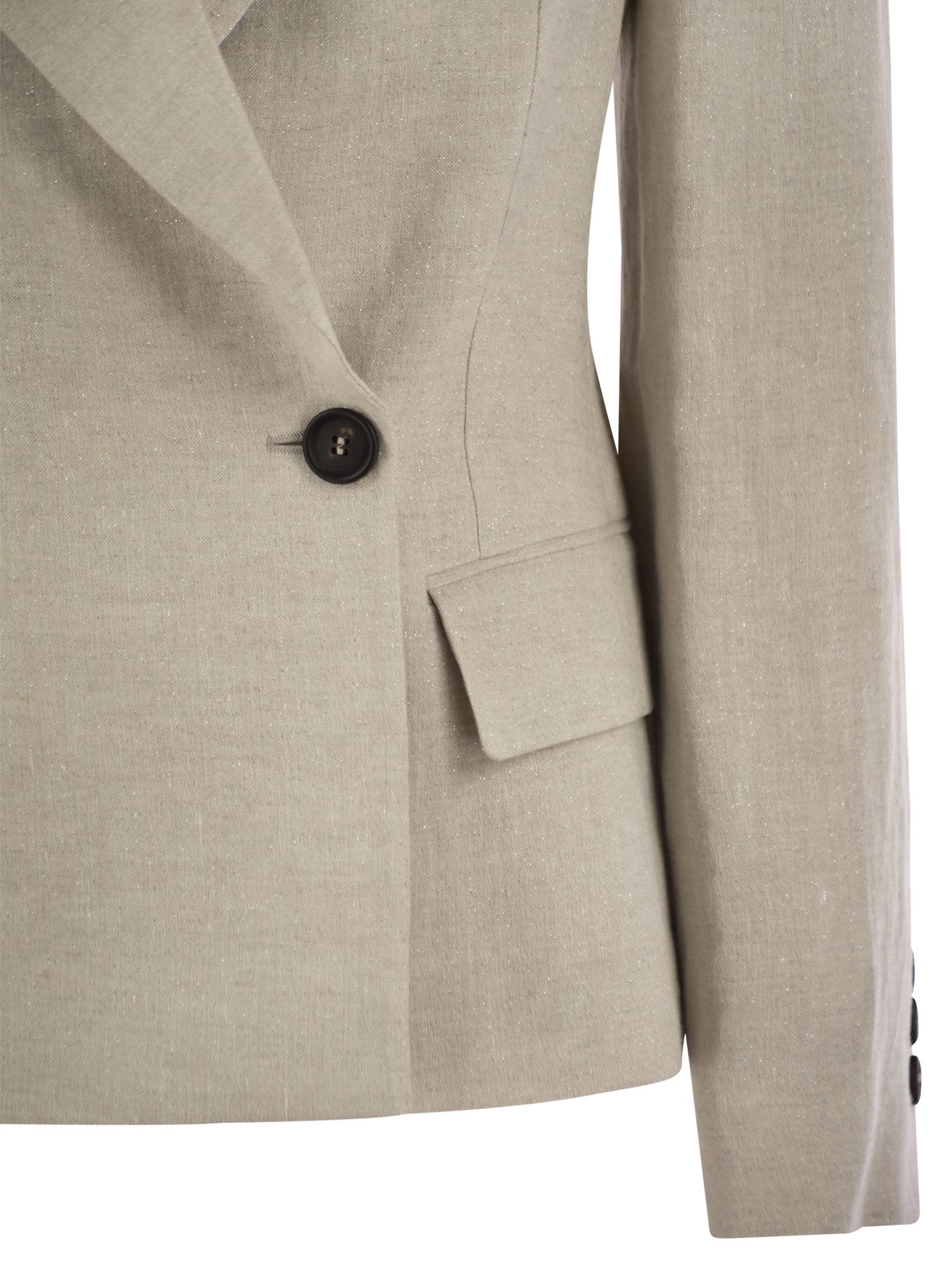 Brunello Cucinelli Women Sparkling Linen Canvas Jacket With Jewellery