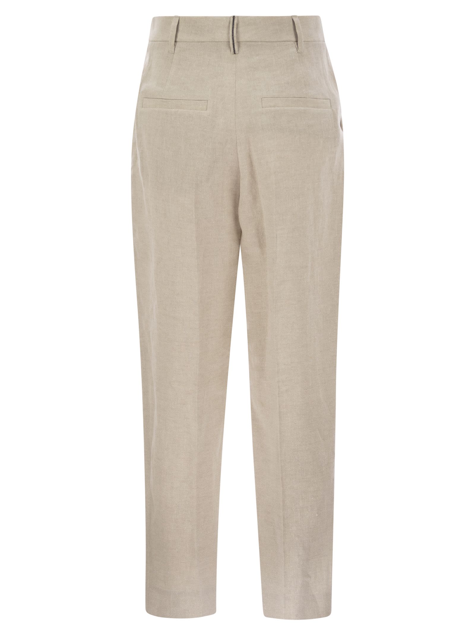 Brunello Cucinelli Women Slouchy Trousers In Sparkling Linen Canvas With Jewellery