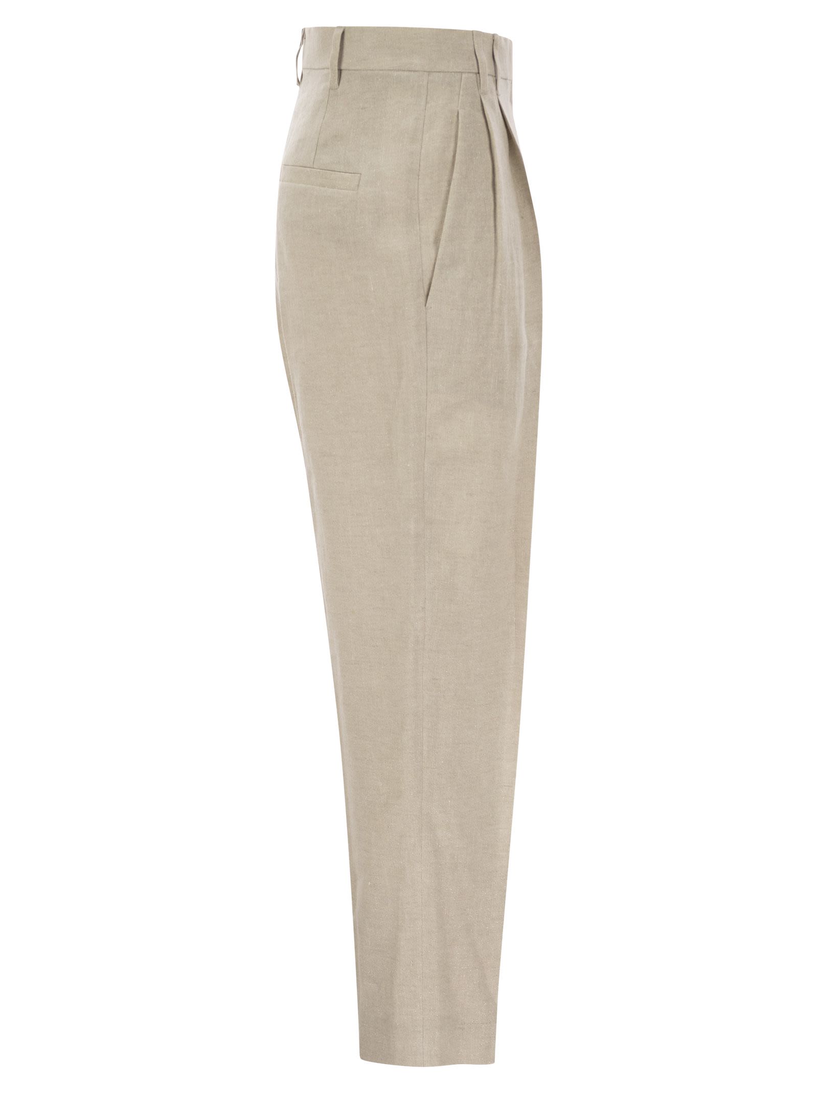 Brunello Cucinelli Women Slouchy Trousers In Sparkling Linen Canvas With Jewellery