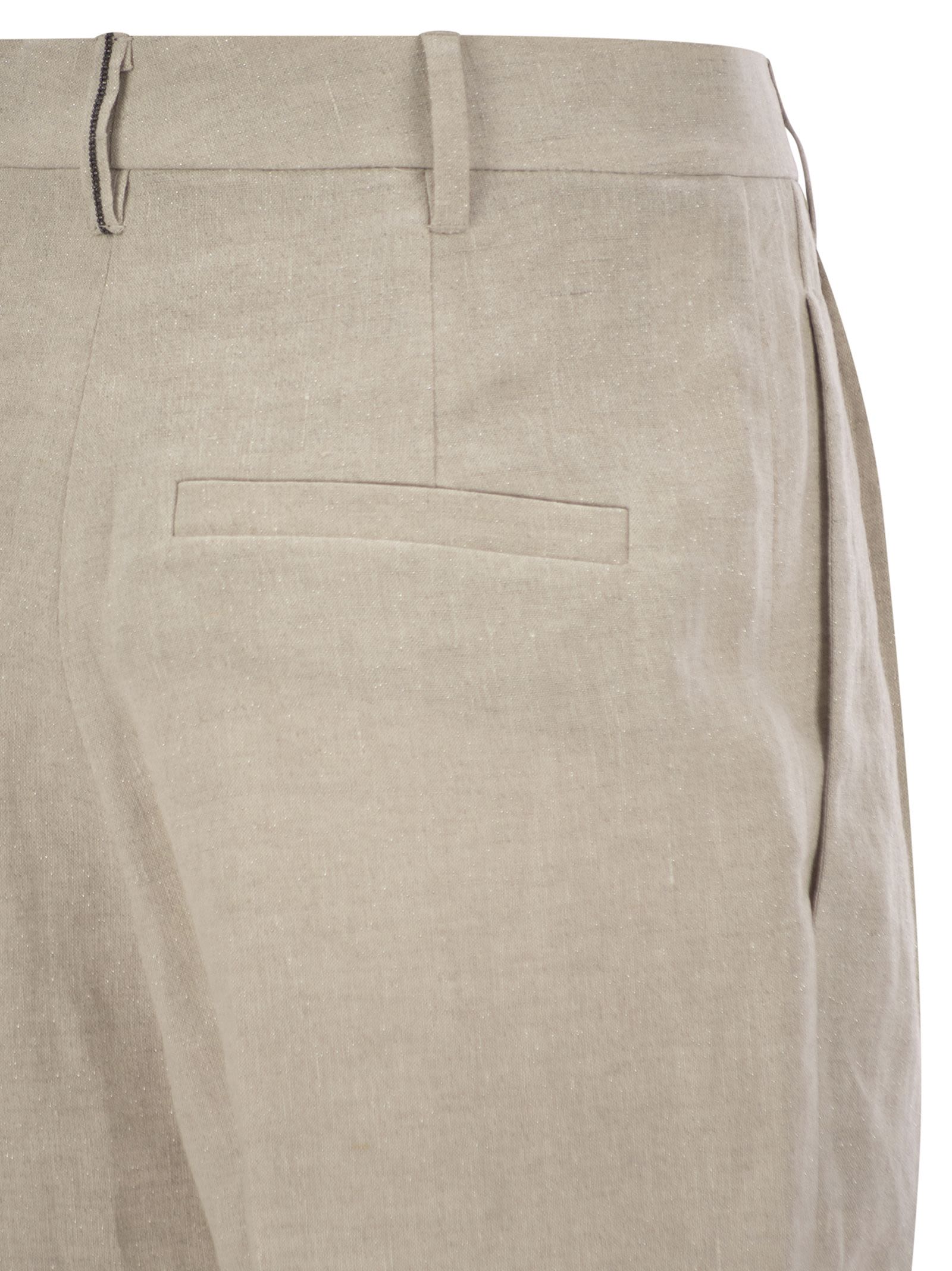 Brunello Cucinelli Women Slouchy Trousers In Sparkling Linen Canvas With Jewellery