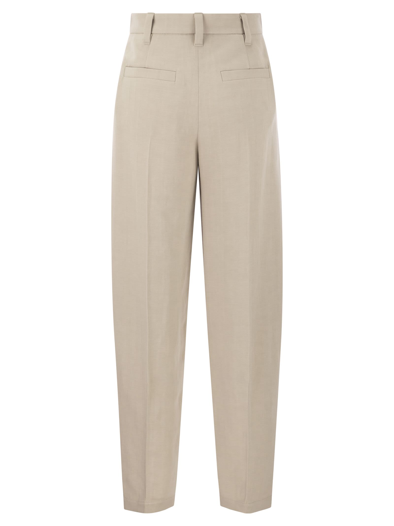 Brunello Cucinelli Women Curved Viscose And Linen Trousers