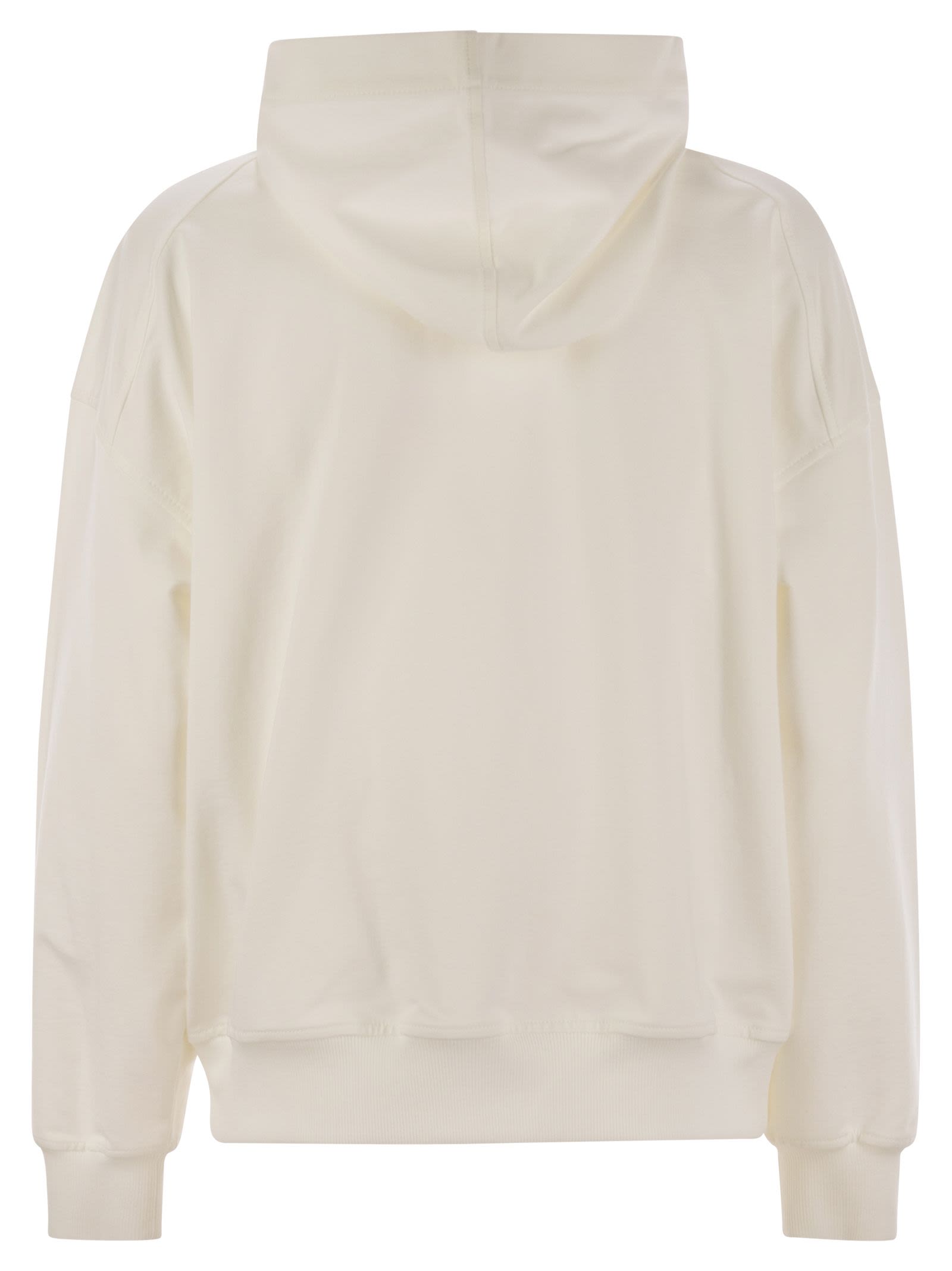 Brunello Cucinelli Women Lightweight Stretch Cotton Fleece Topwear With Zip, Hood And Shiny Trims