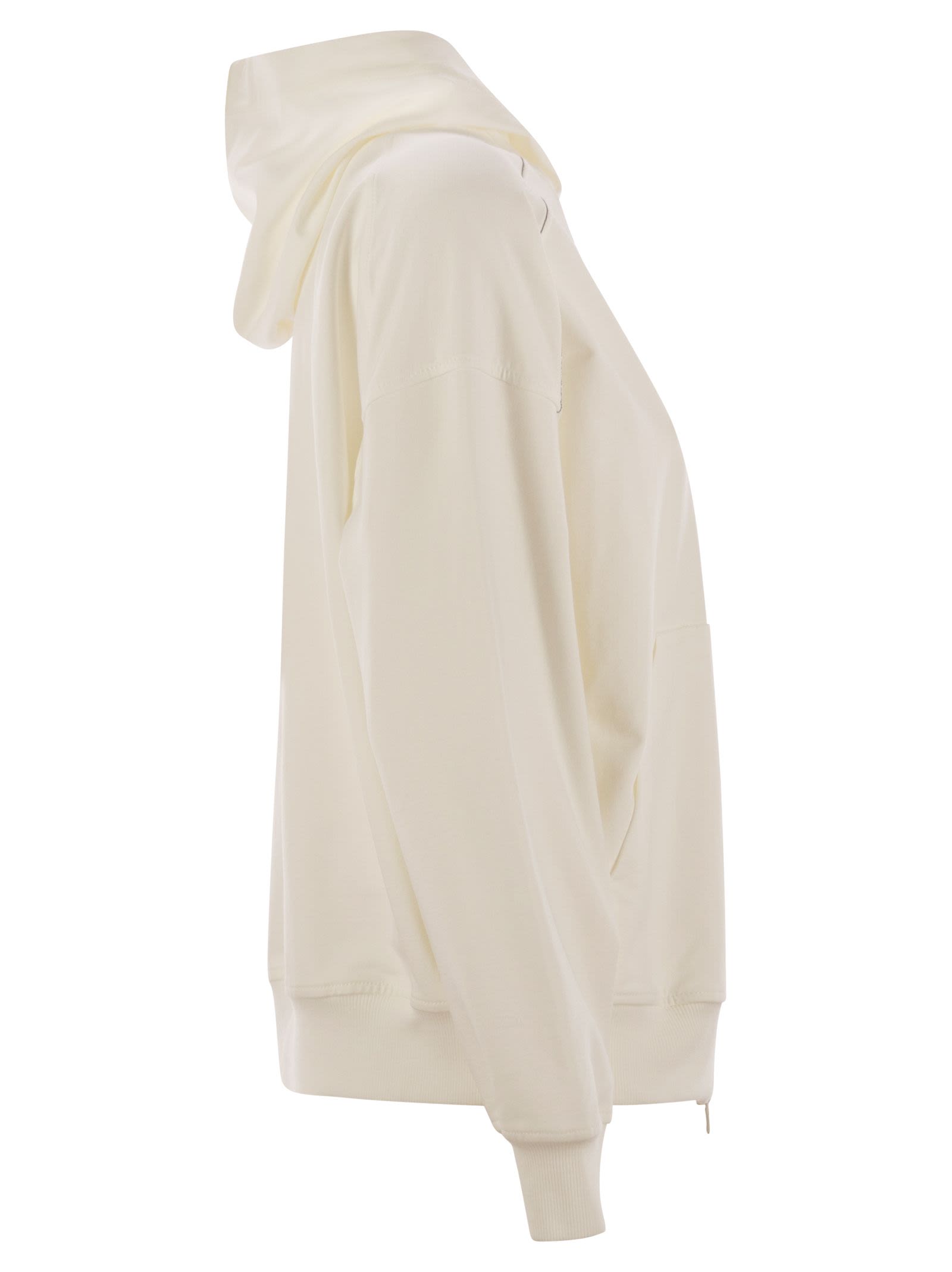 Brunello Cucinelli Women Lightweight Stretch Cotton Fleece Topwear With Zip, Hood And Shiny Trims