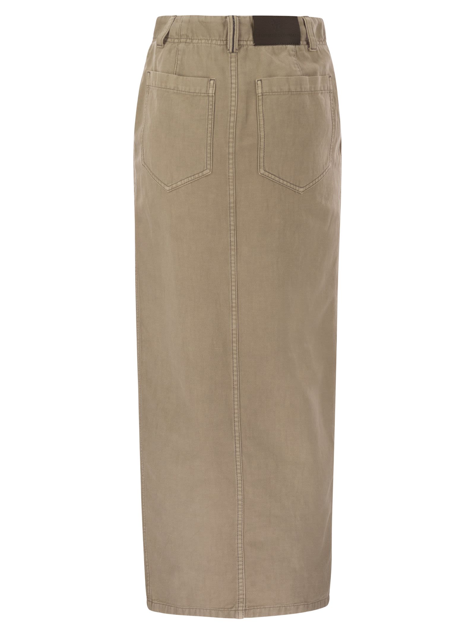 Brunello Cucinelli Women Chino Skirt In Garment-Dyed Cotton And Linen Cover